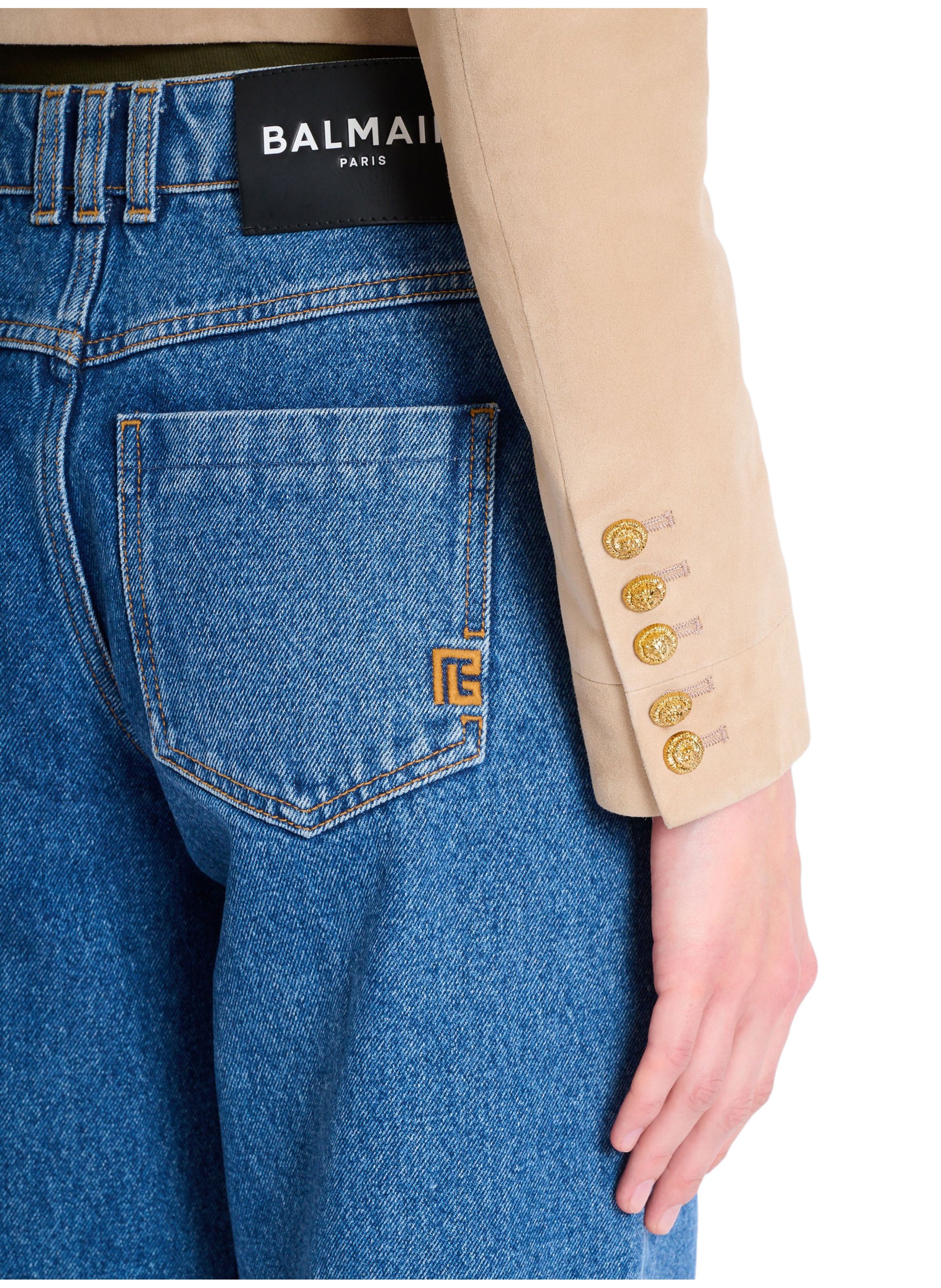 Spencer en cuir suédé BALMAIN Beige