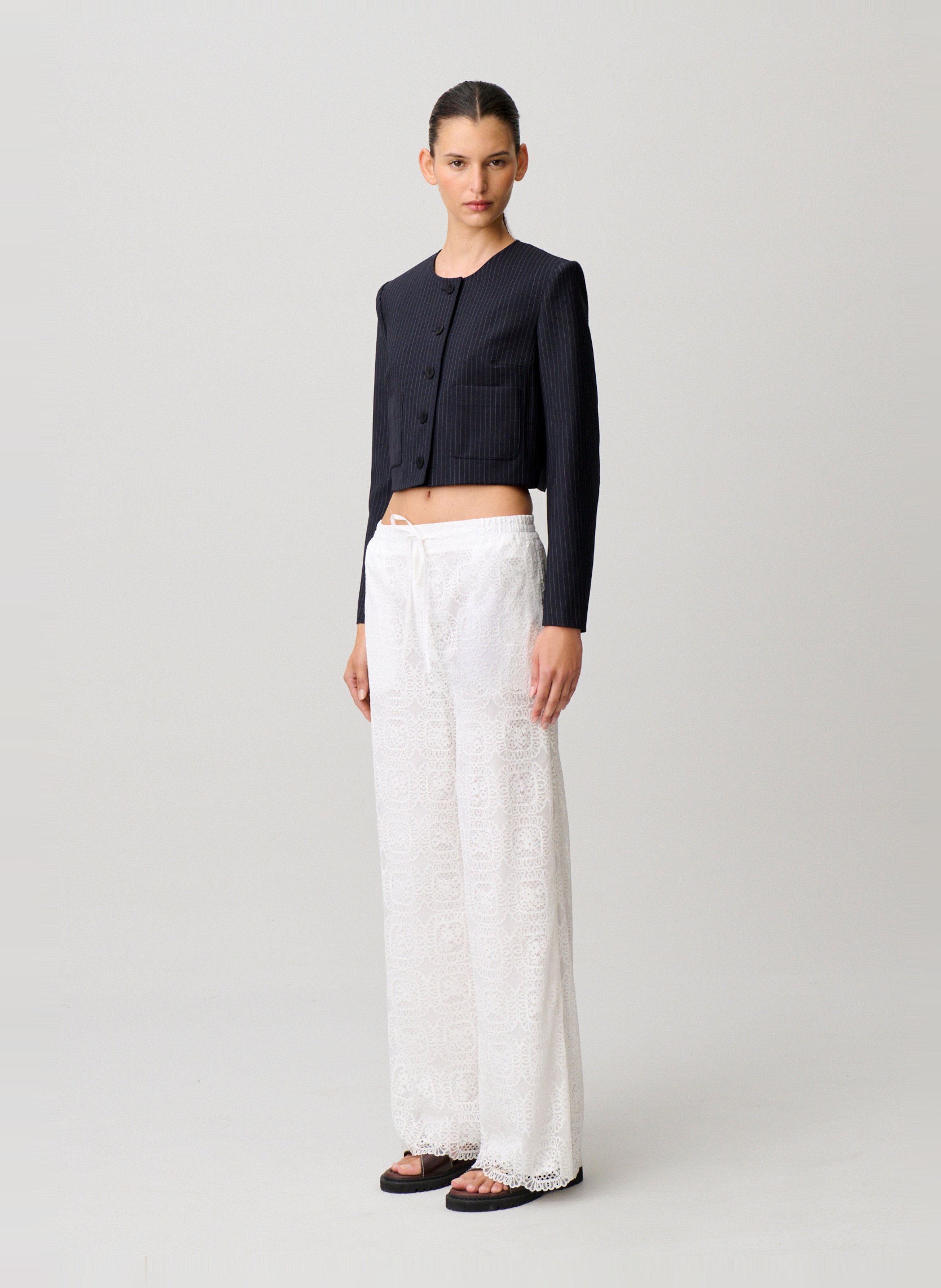 Pantalon large en dentelle CLAUDIE PIERLOT Blanc
