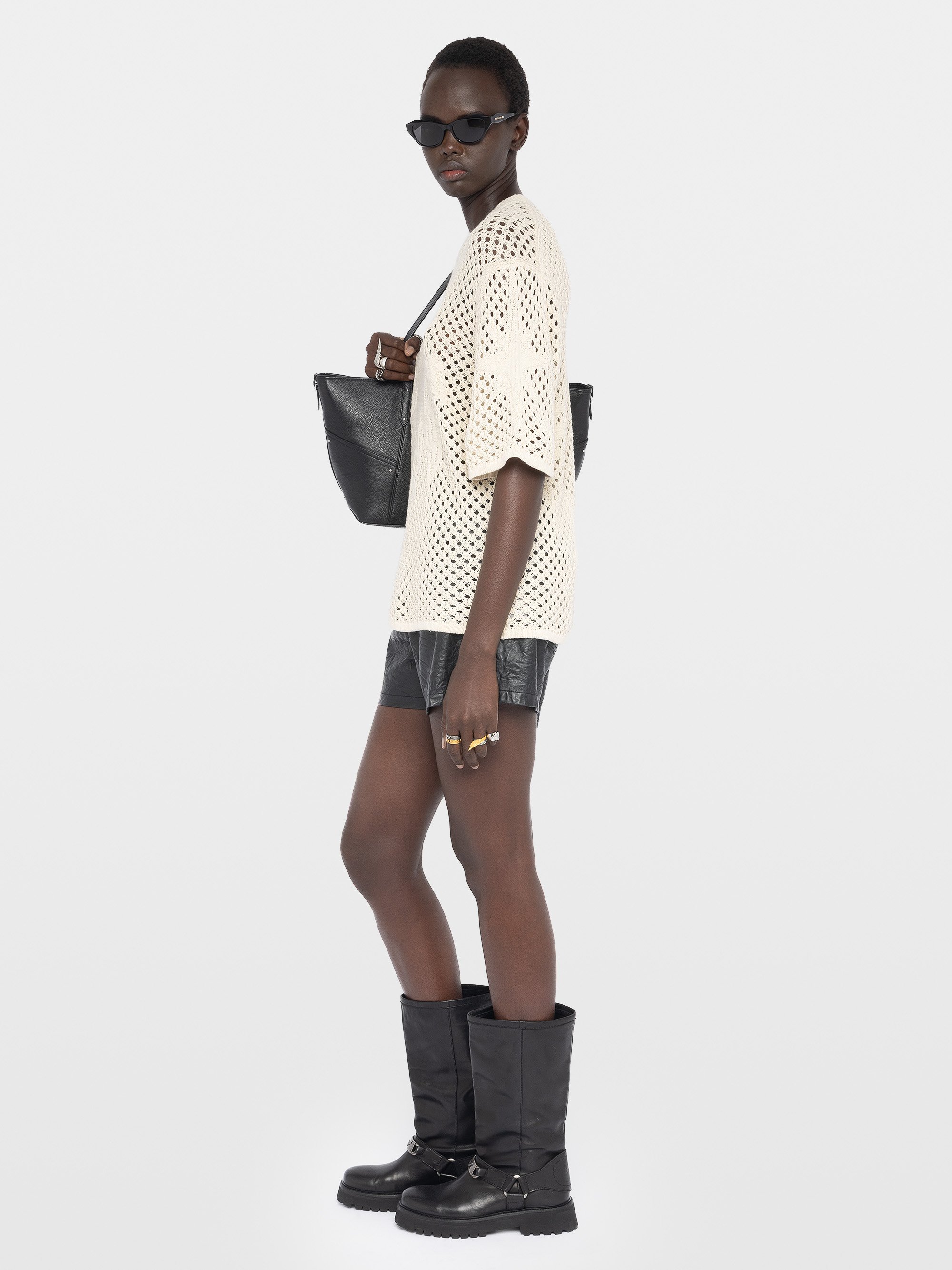 Pull droit col rond en lin et coton mélangé malyna ZADIG&VOLTAIRE Blanc