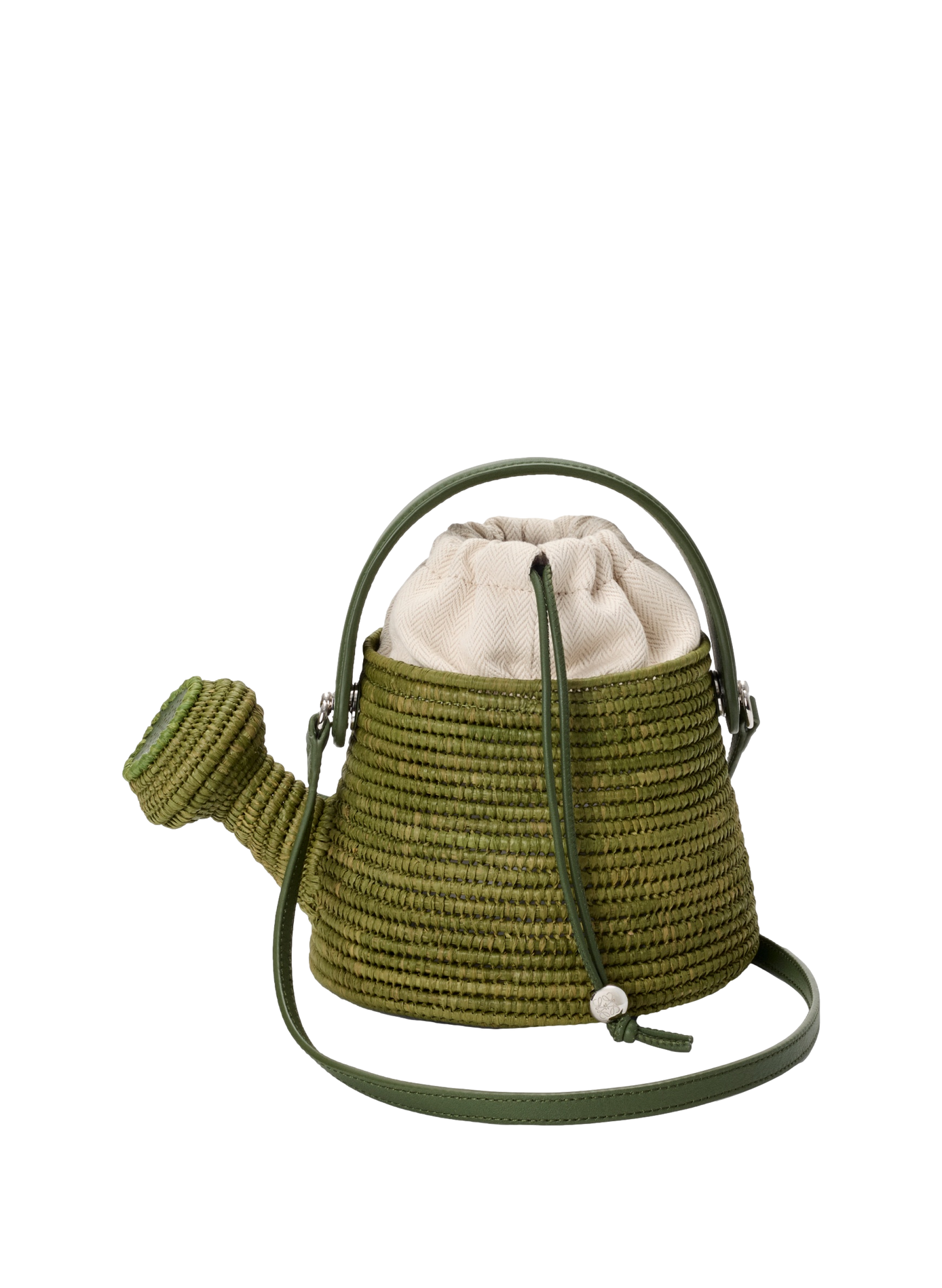 Sac Watering Can en raphia et cuir de veau LOEWE Vert