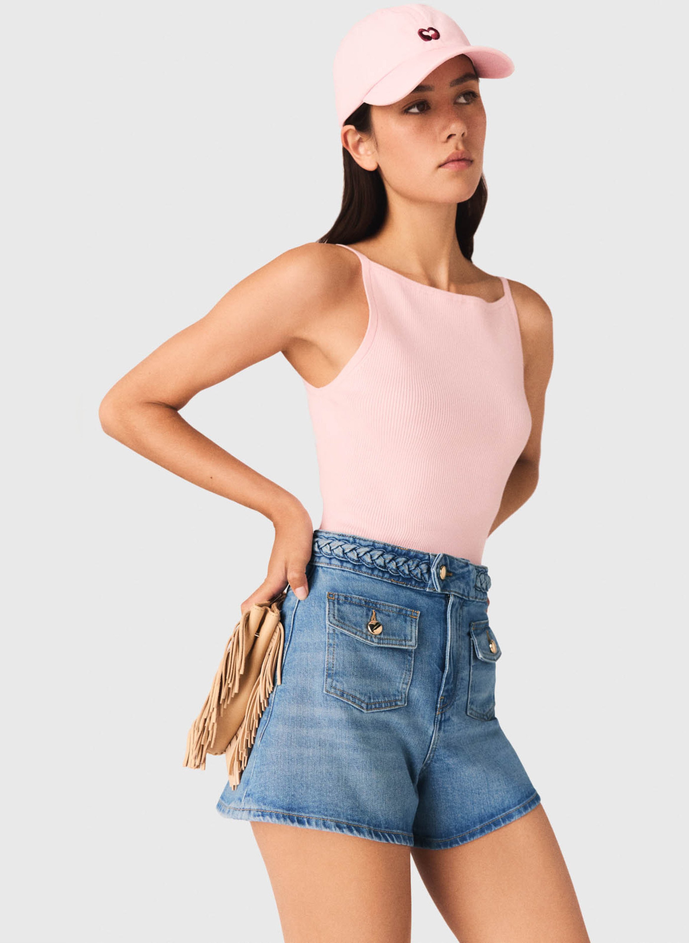 Short en jean droit en coton mélangé MAJE Bleu