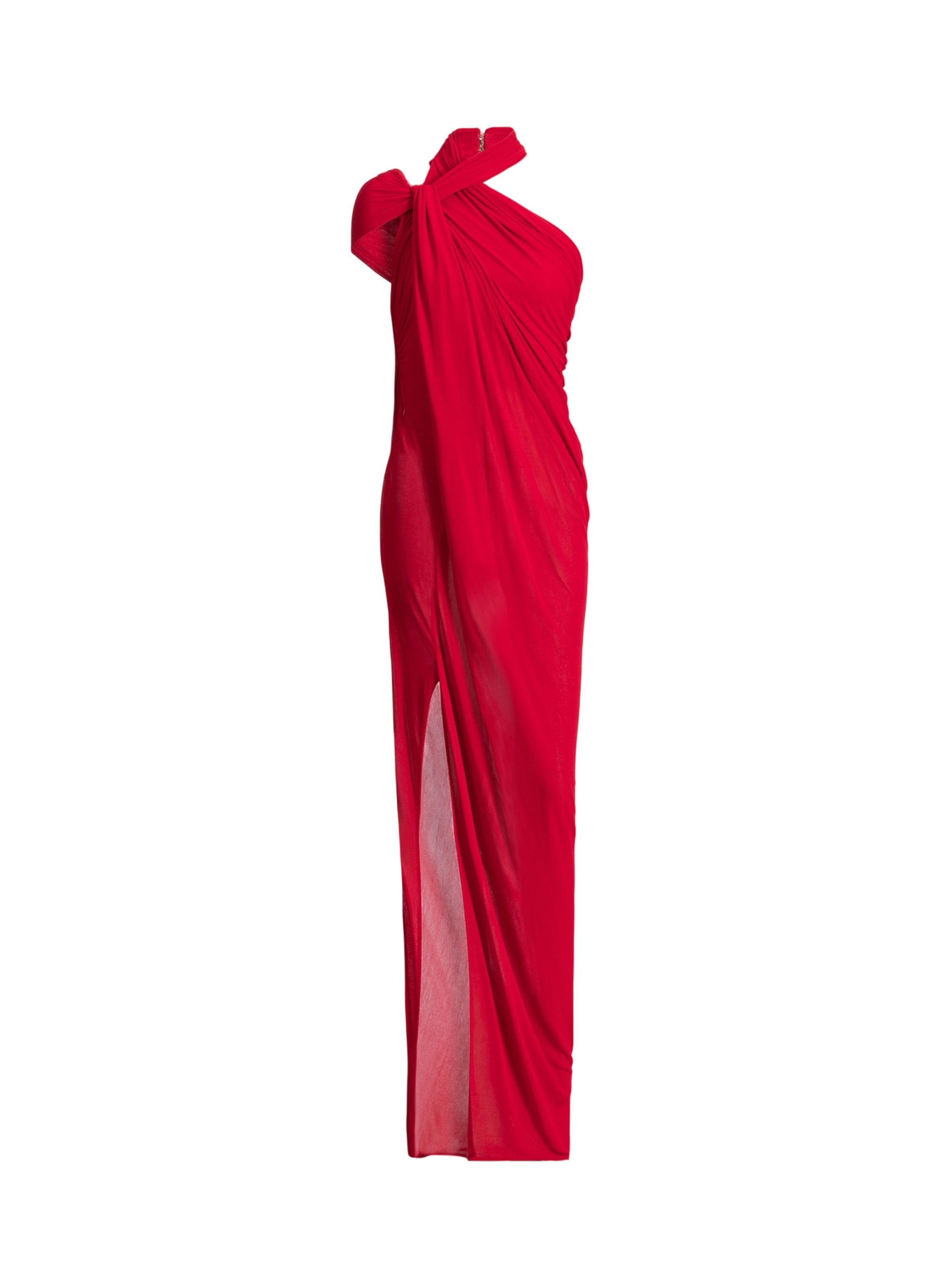 Robe longue drapée en jersey BALMAIN Rouge