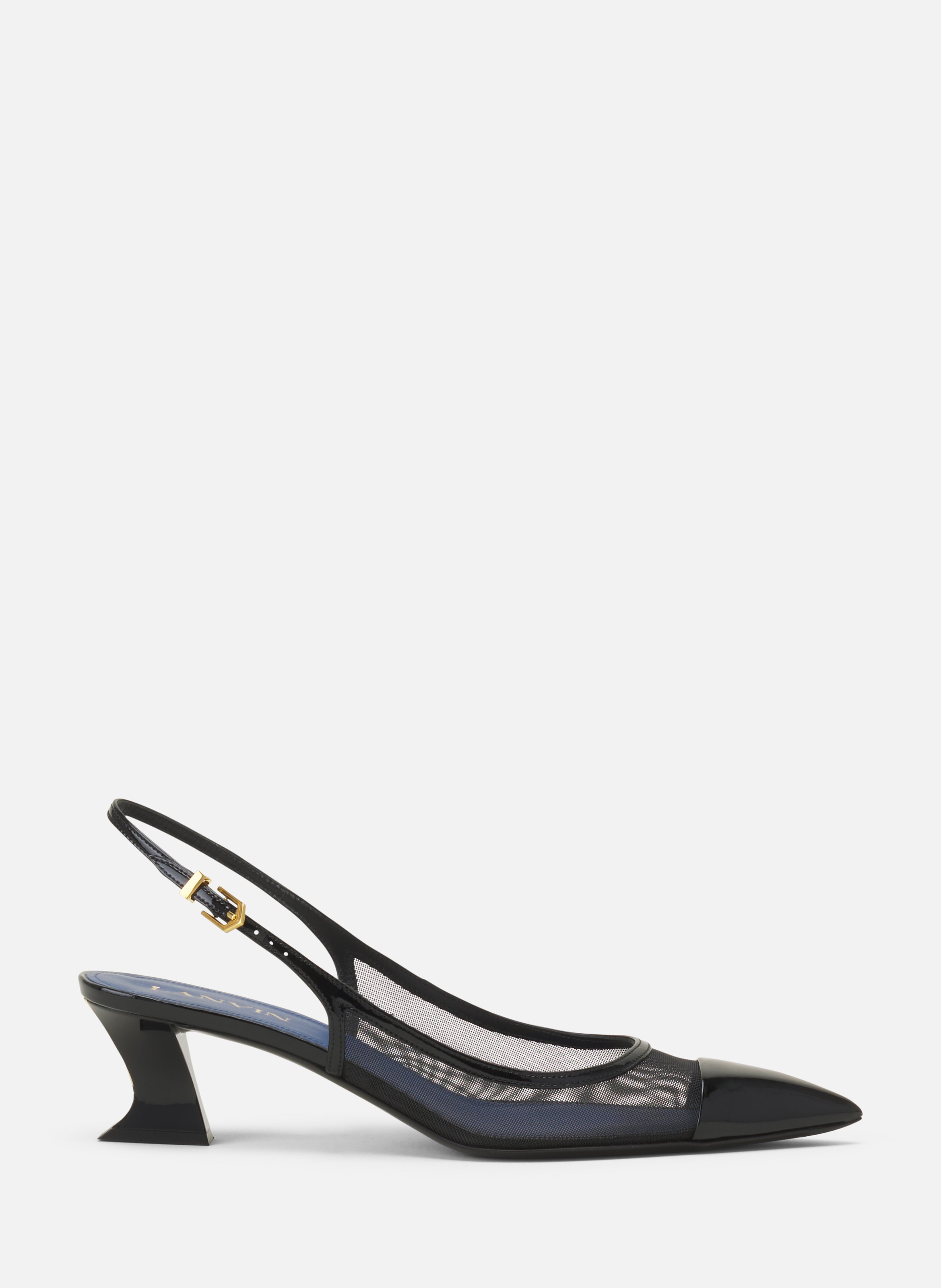 Slingback nocturne en mesh et cuir patent LANVIN Noir