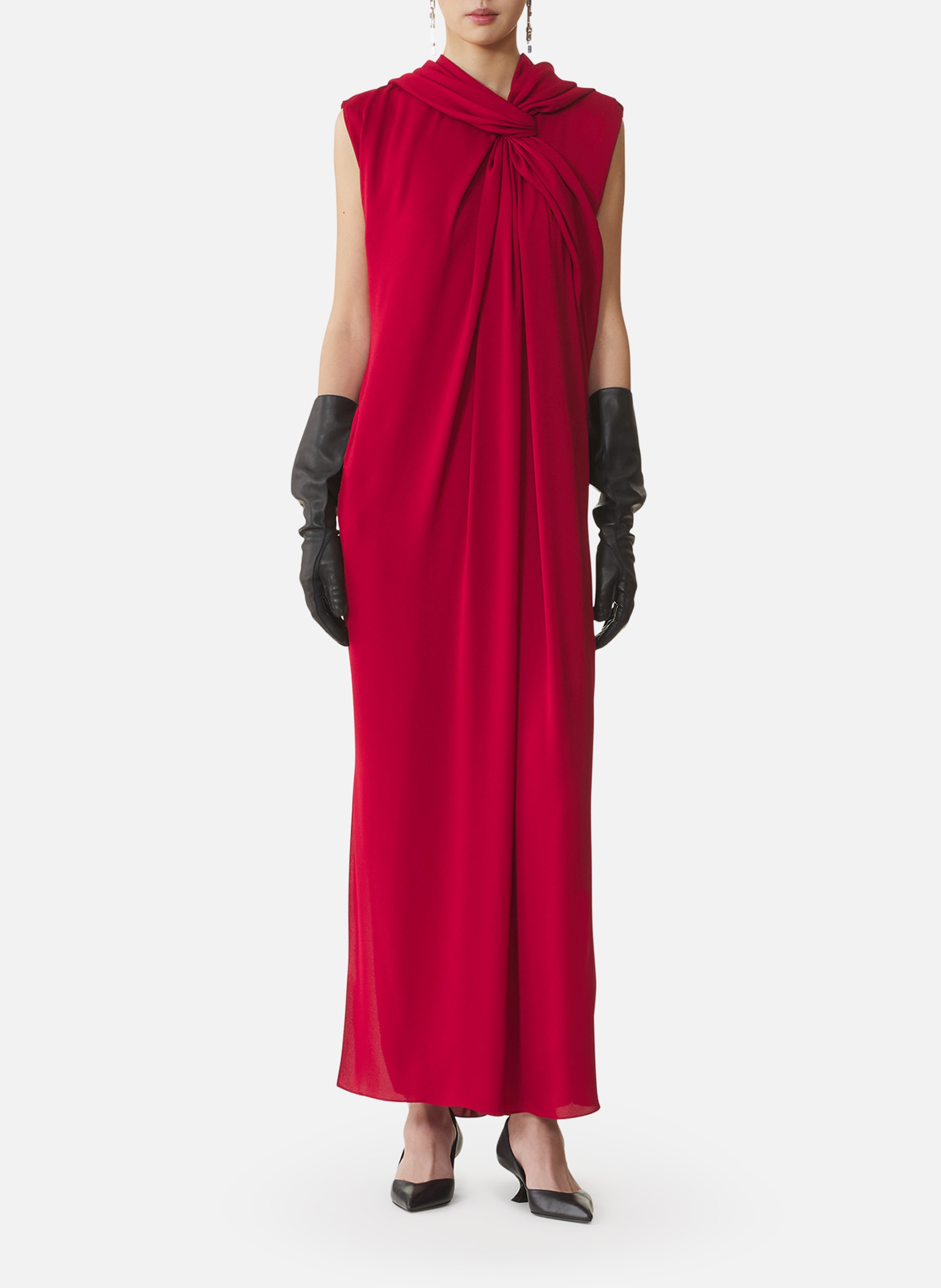 Robe longue nouée en satin LANVIN Rouge