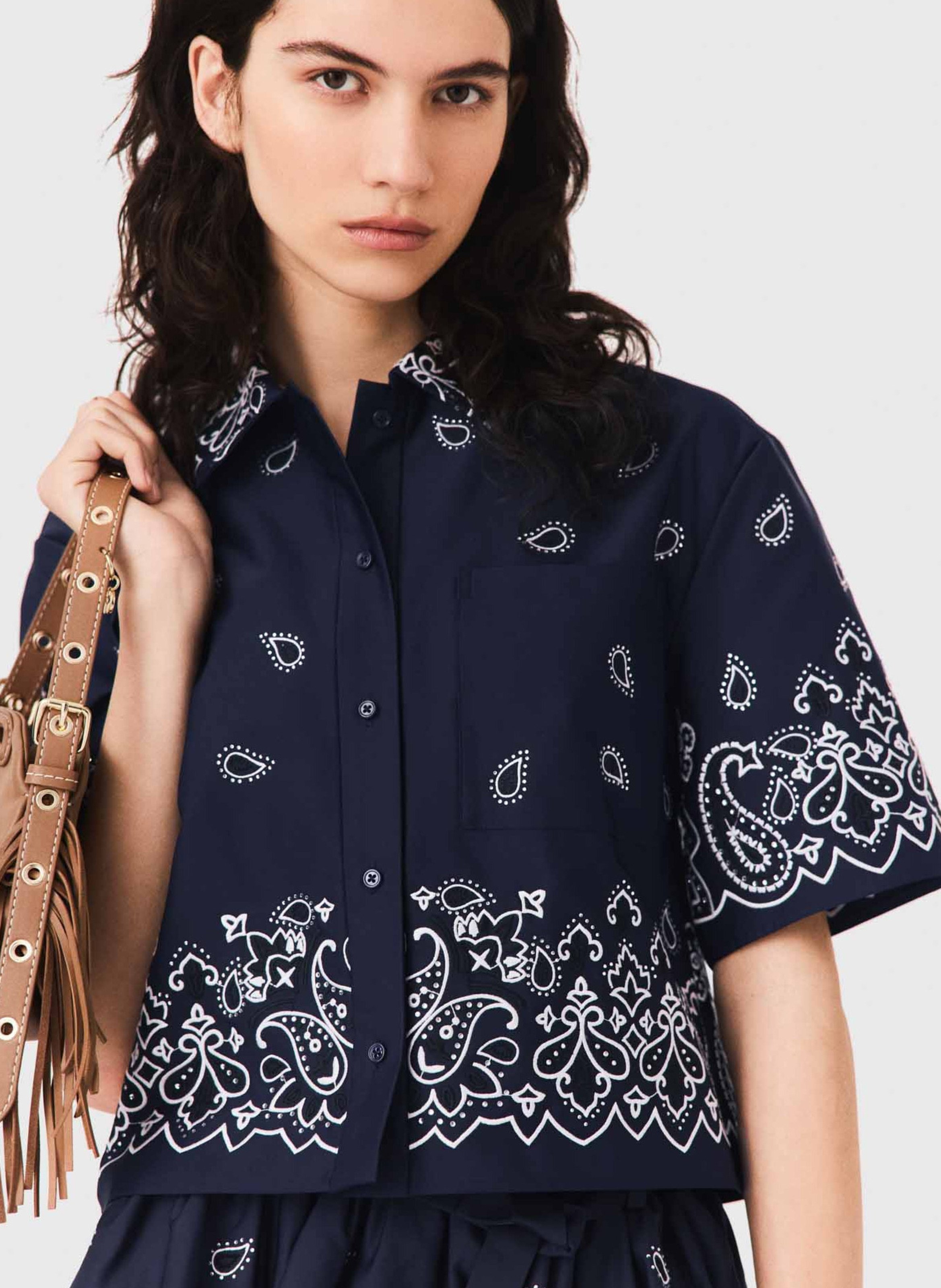 Chemise courte droite imprimée MAJE Bleu