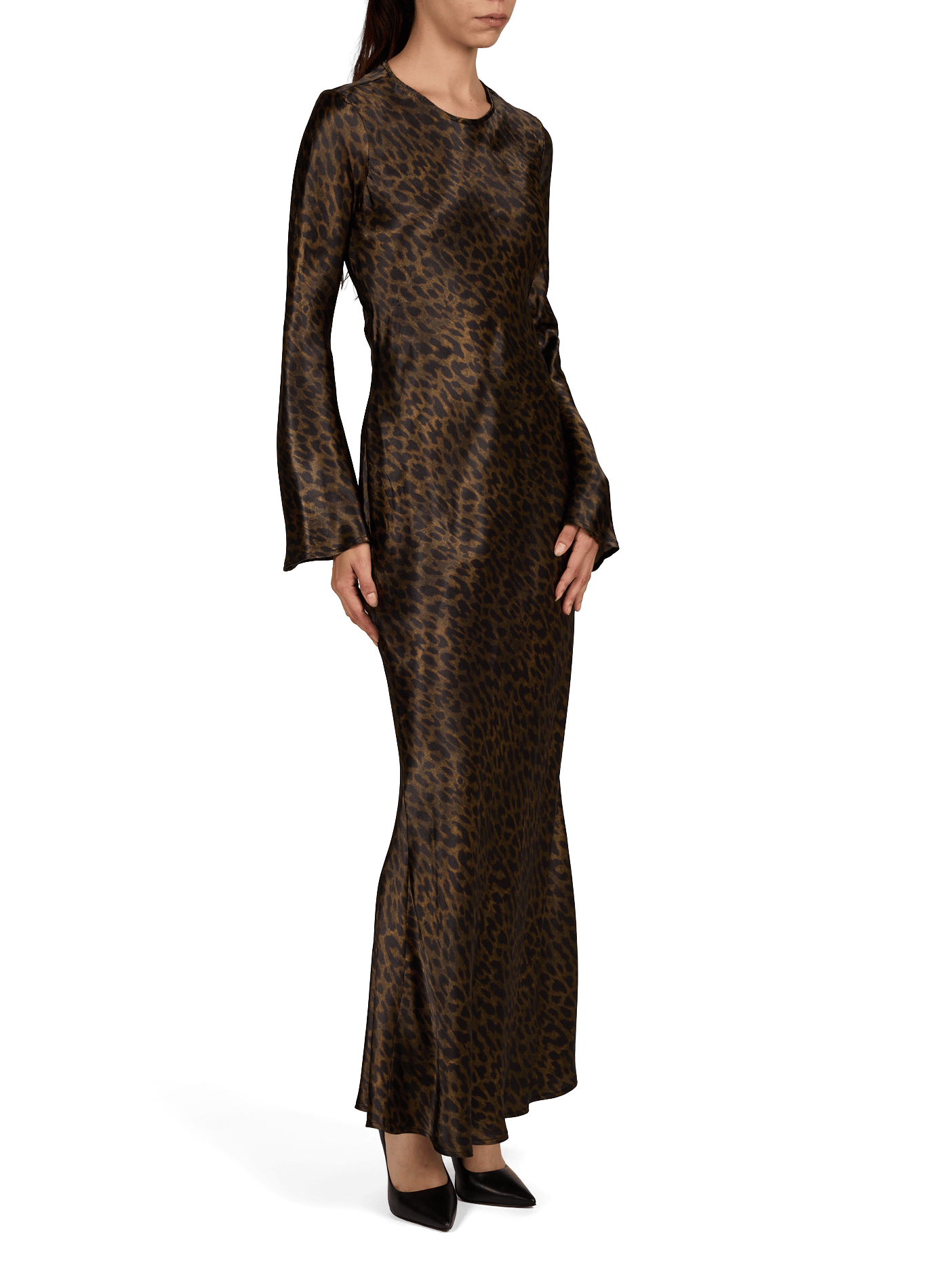 Langes, taillierte Maxikleid mit Animalprint ROUGE EDIT Braun