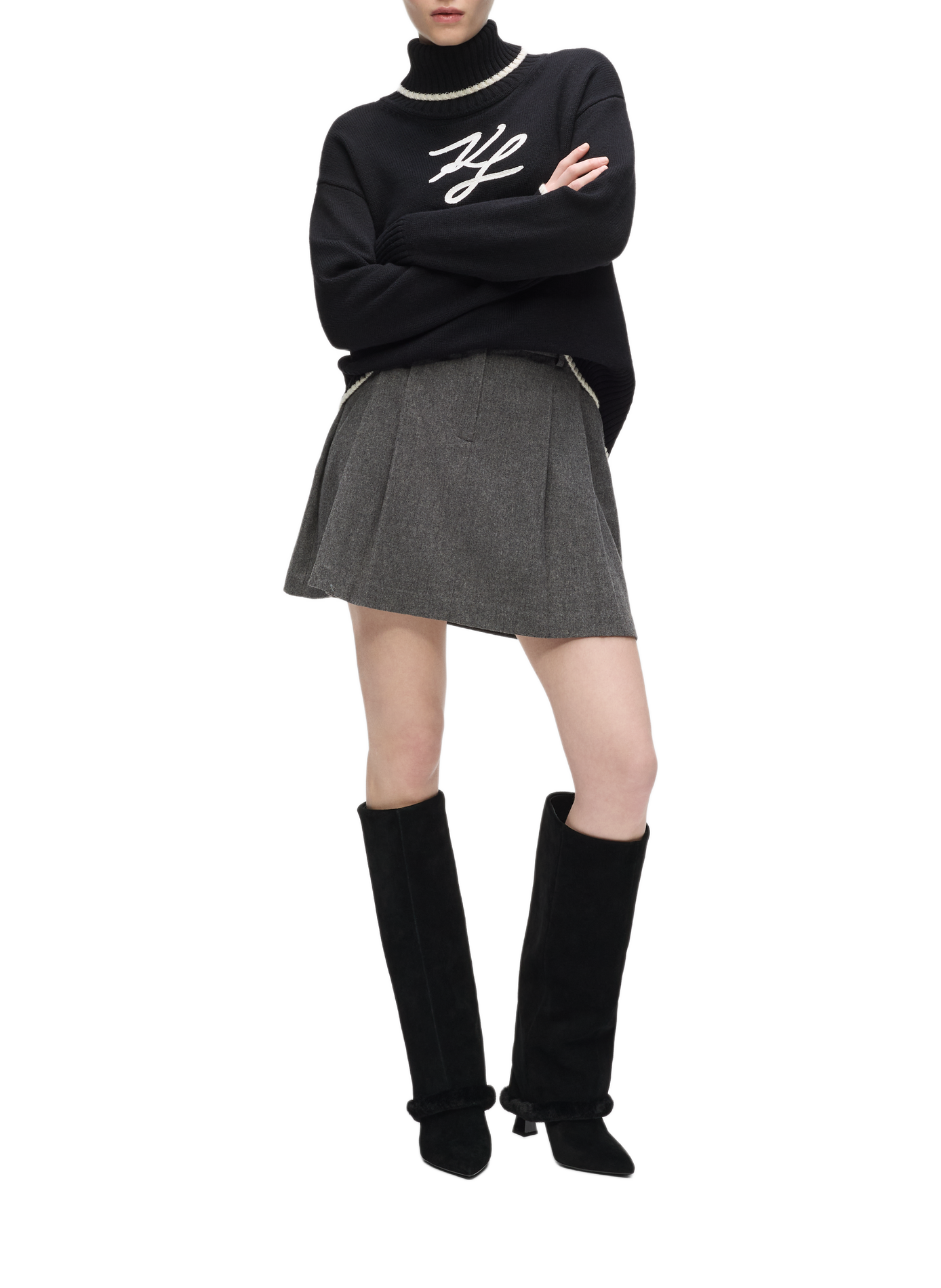 Pull ample col roulé en laine mélangée KARL LAGERFELD Noir