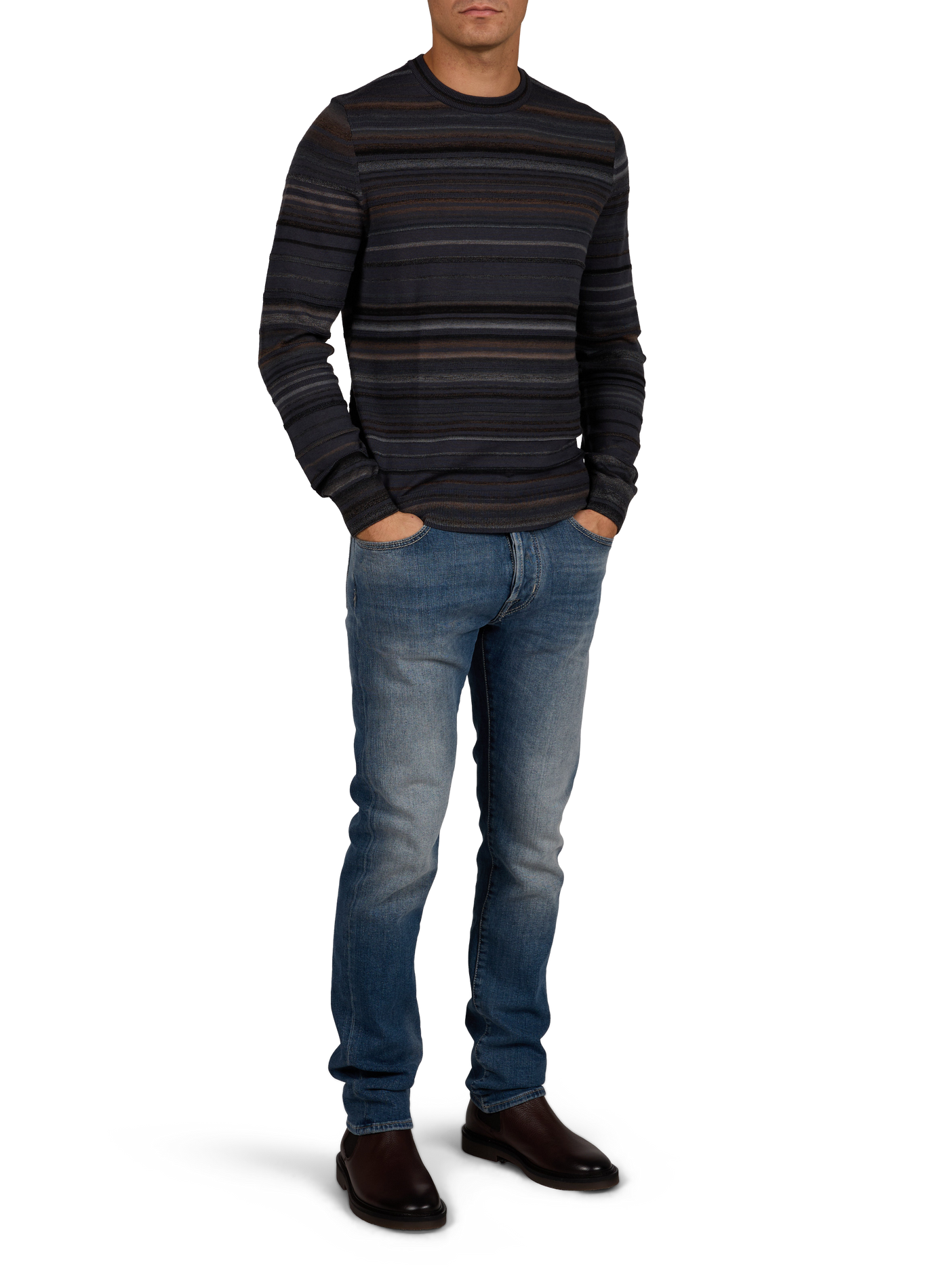 Straight-fit striped wool crew-neck jumper PAUL SMITH Grey
