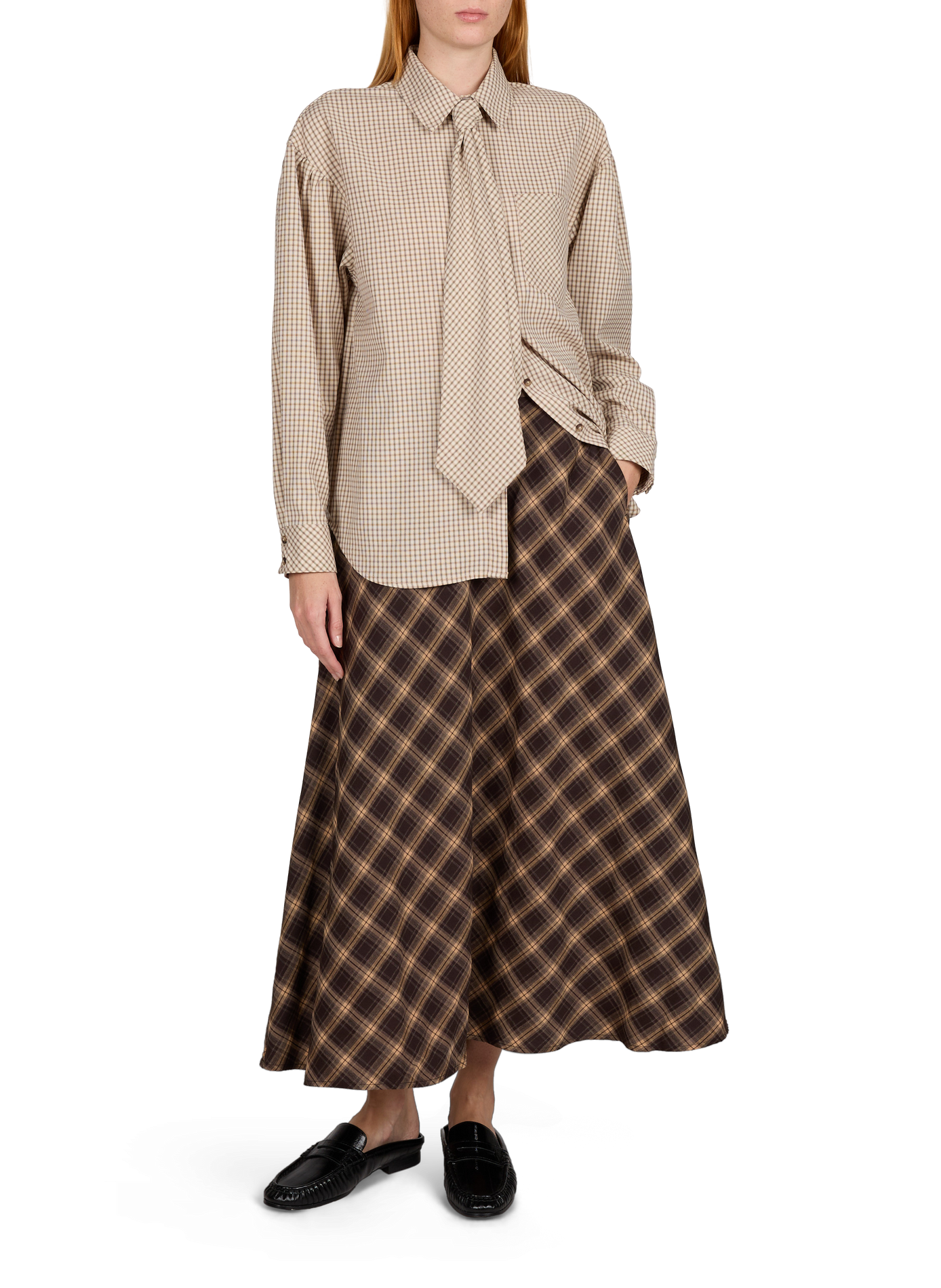 Chemise droite à carreaux  VILA Beige