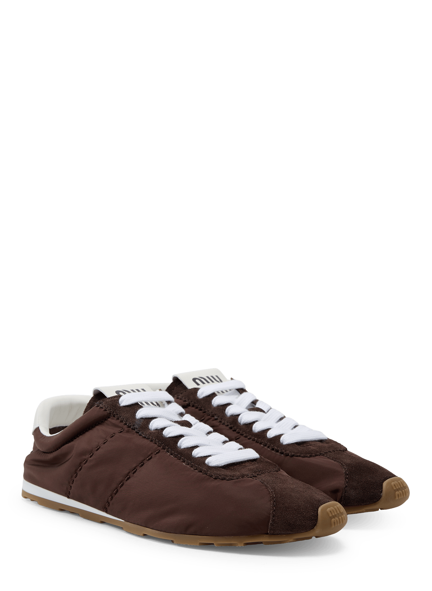 Baskets Plume en tissu technique et daim MIU MIU Marron