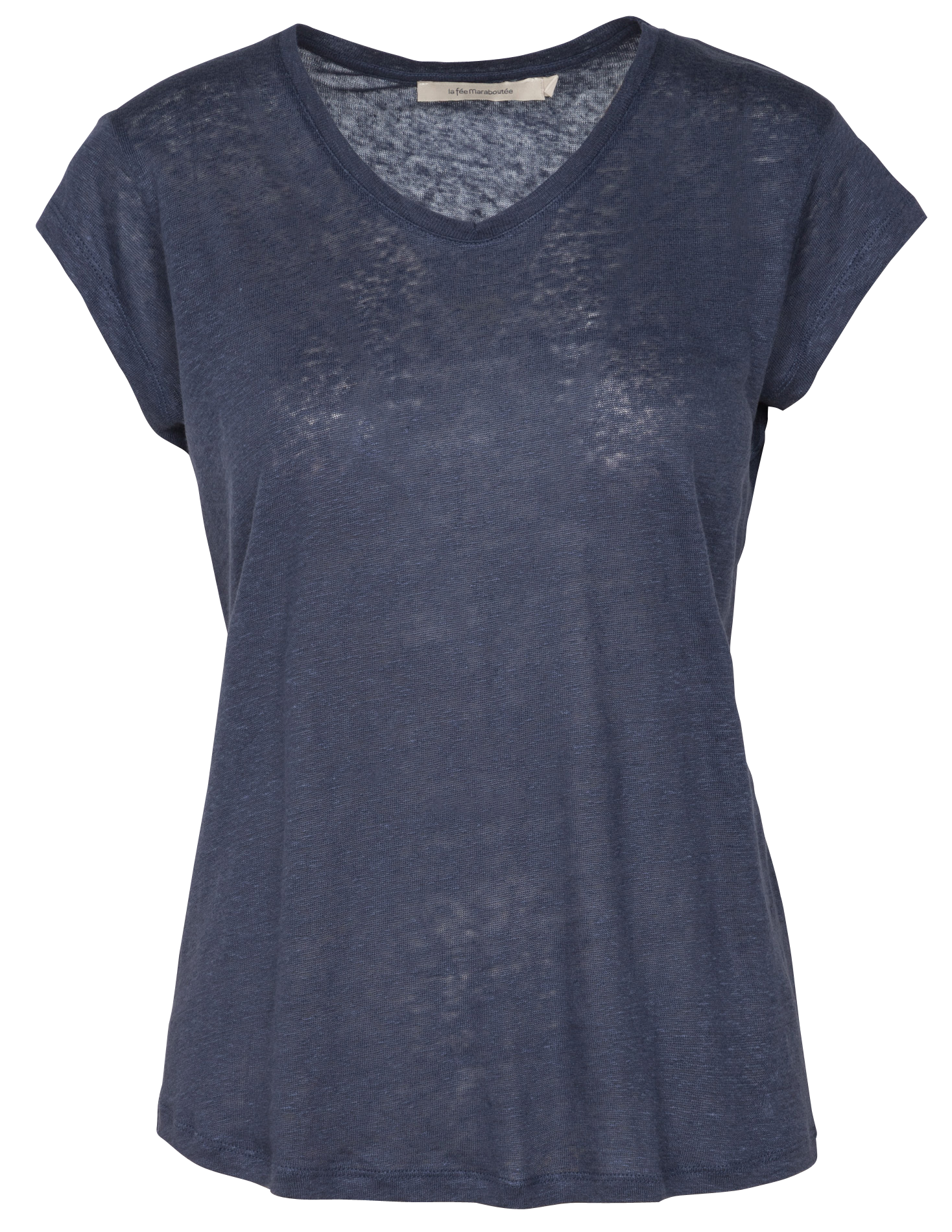 Recht T-shirt met V-hals van linnen LA FEE MARABOUTEE Blauw
