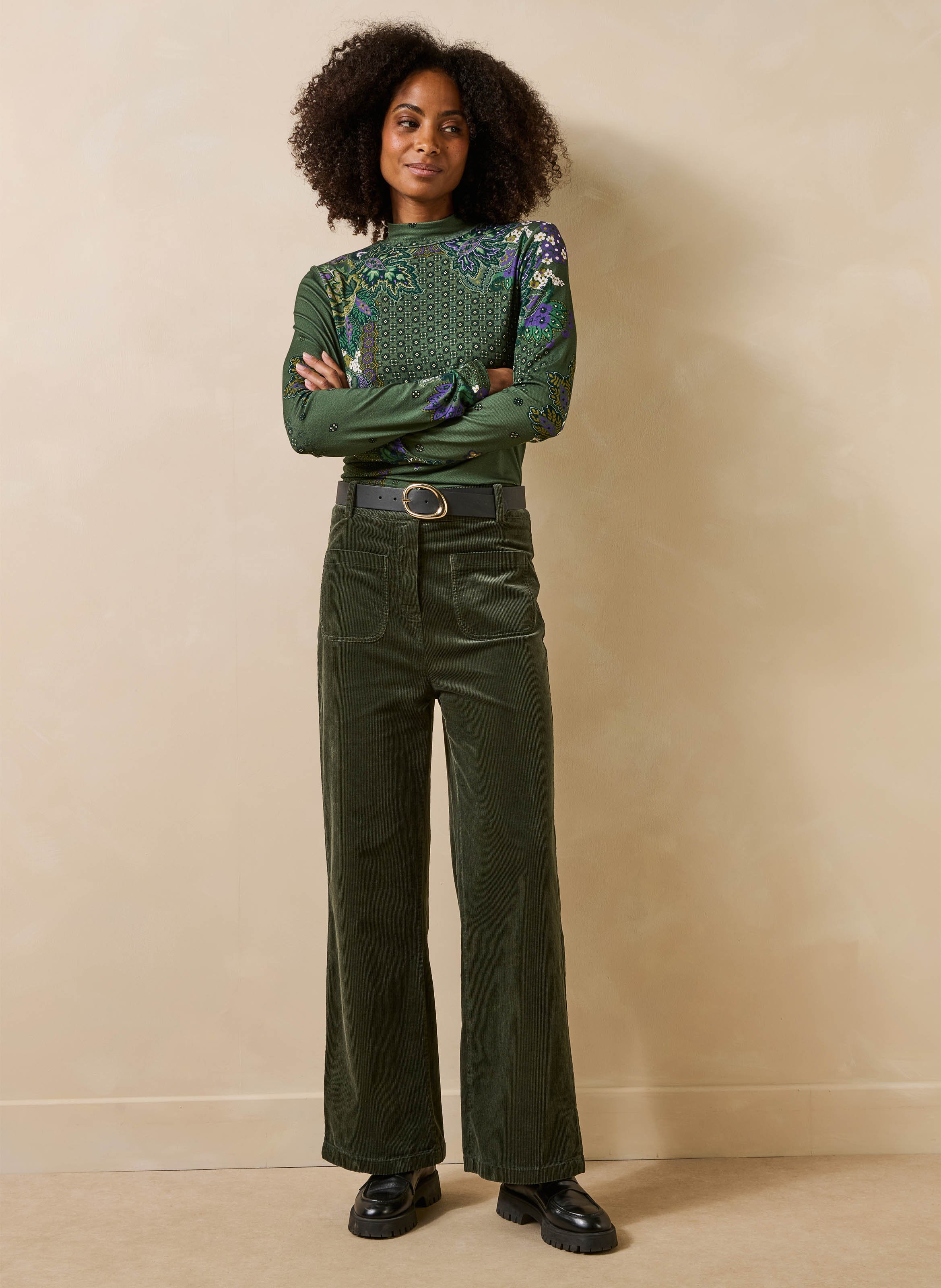 Wide-leg broek met hoge taille van katoenmix LA FEE MARABOUTEE Groen