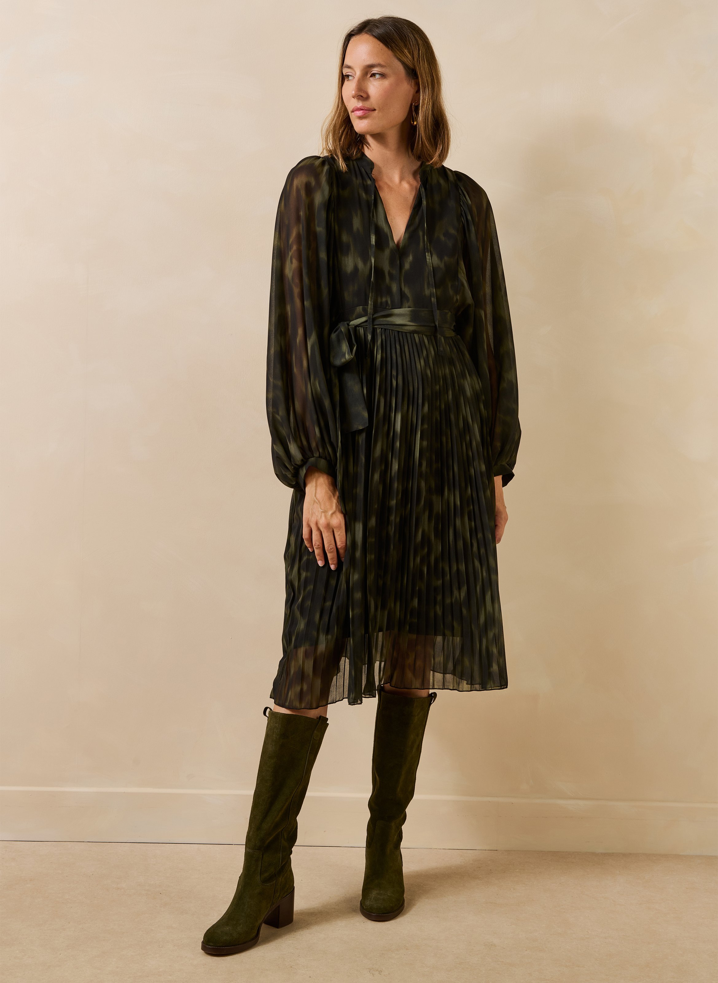 Midi-jurk met Tunesische kraag en print LA FEE MARABOUTEE Groen