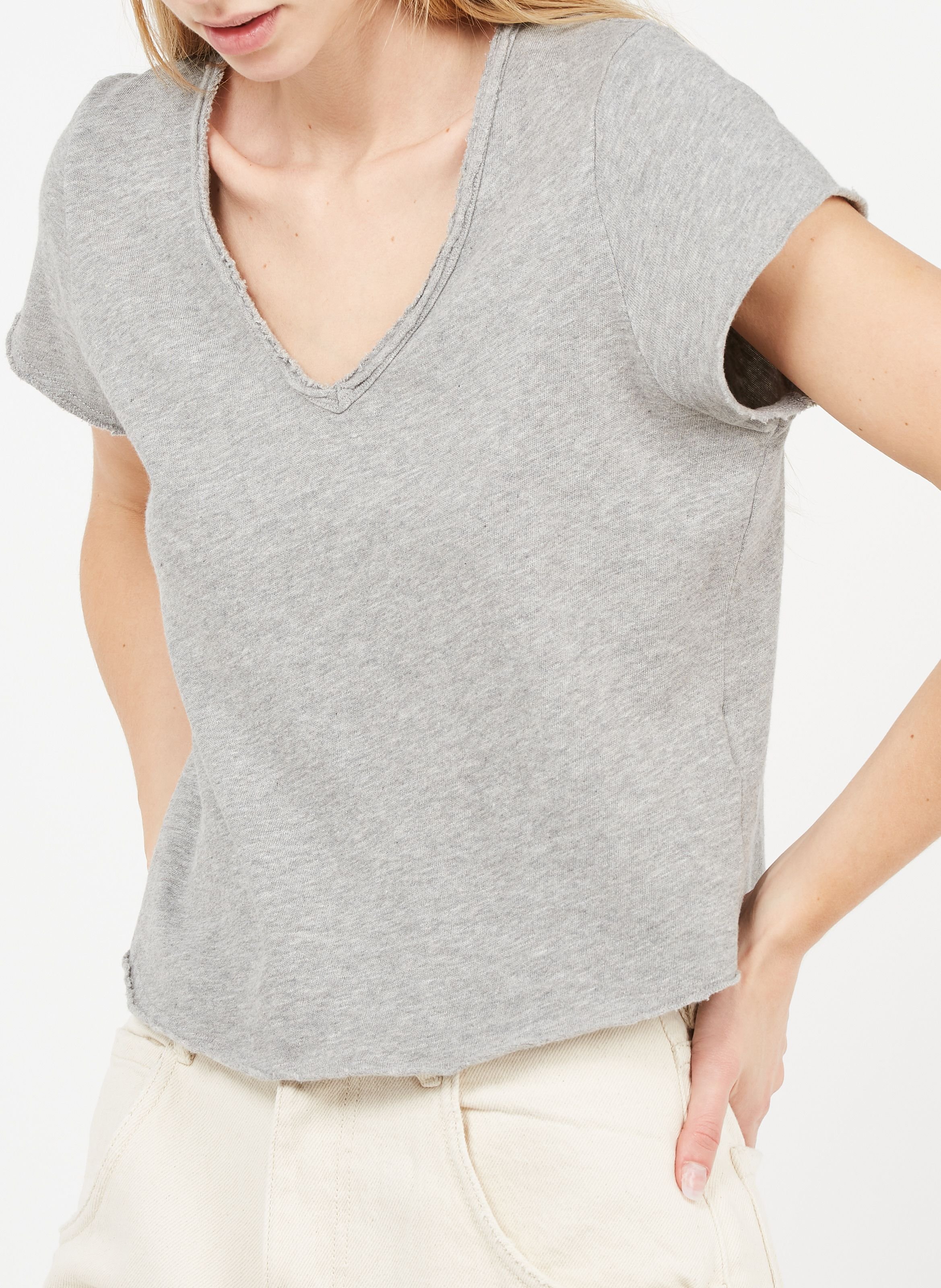 Tee-shirt droit col v en coton sonoma AMERICAN VINTAGE Gris
