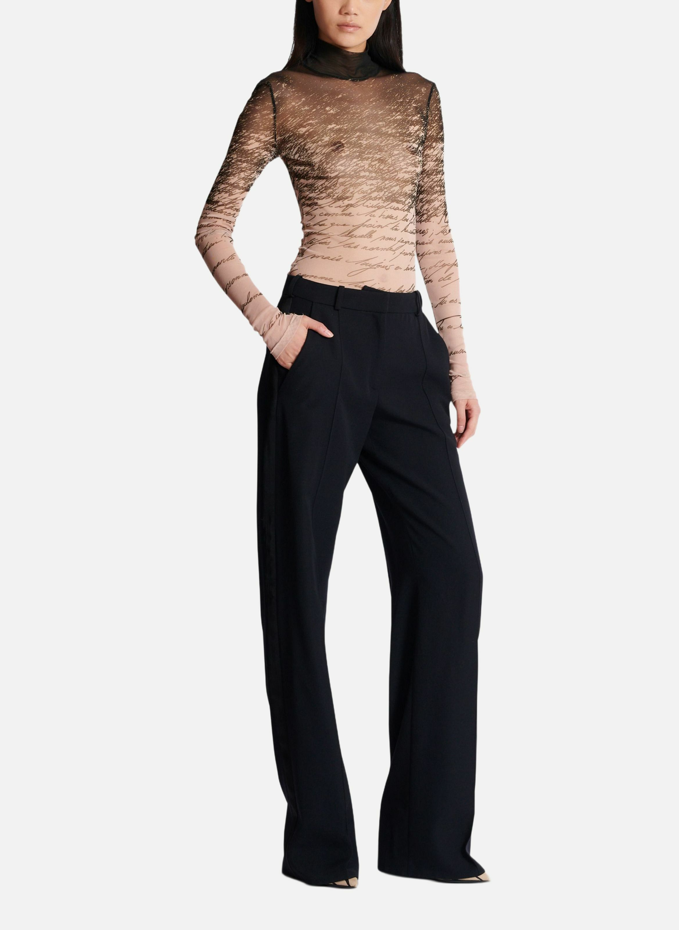 Top à manches longues imprimé « lettre d'amour » BALMAIN Marron