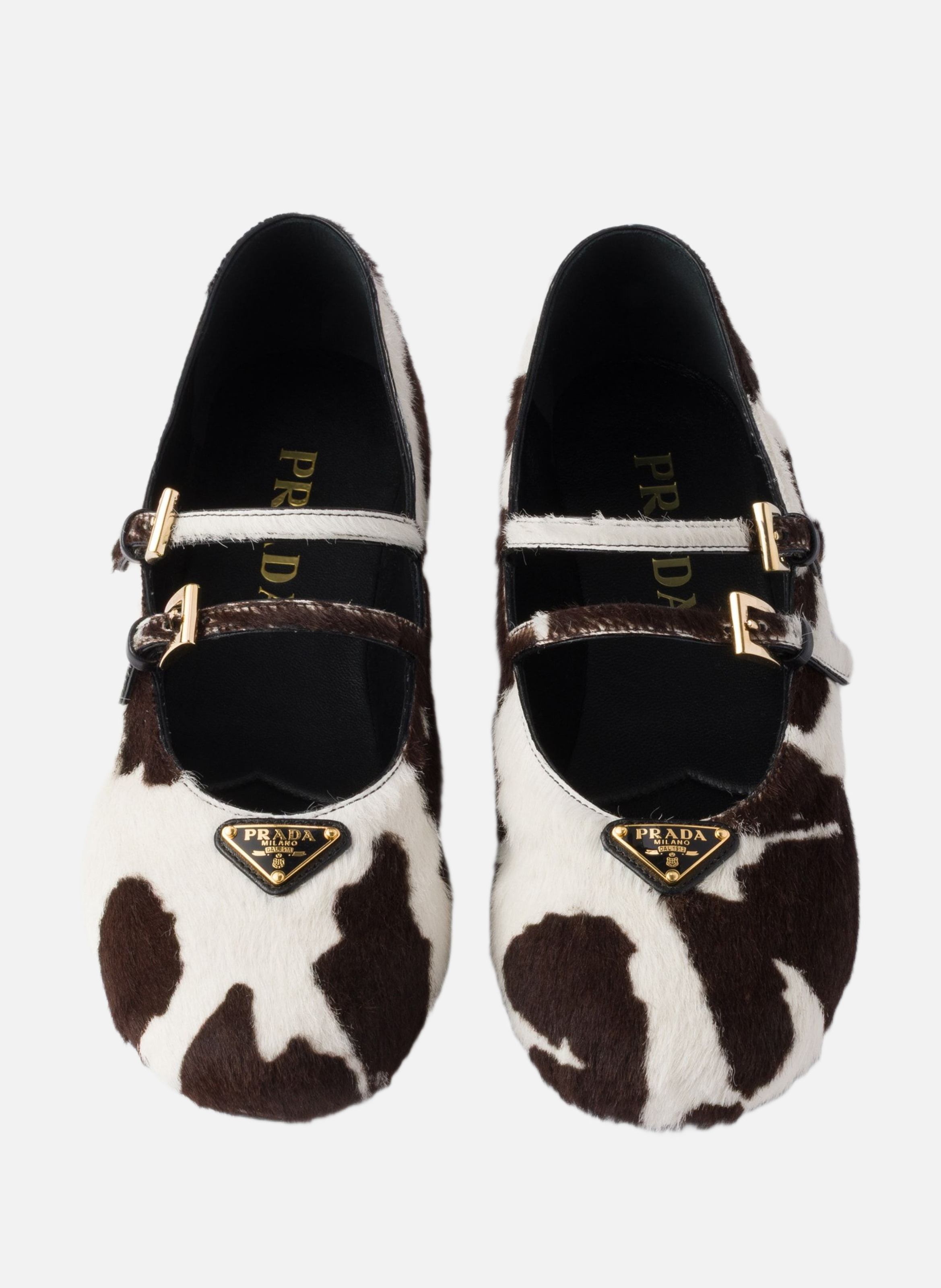 Ballerines en cuir imprimé PRADA Blanc