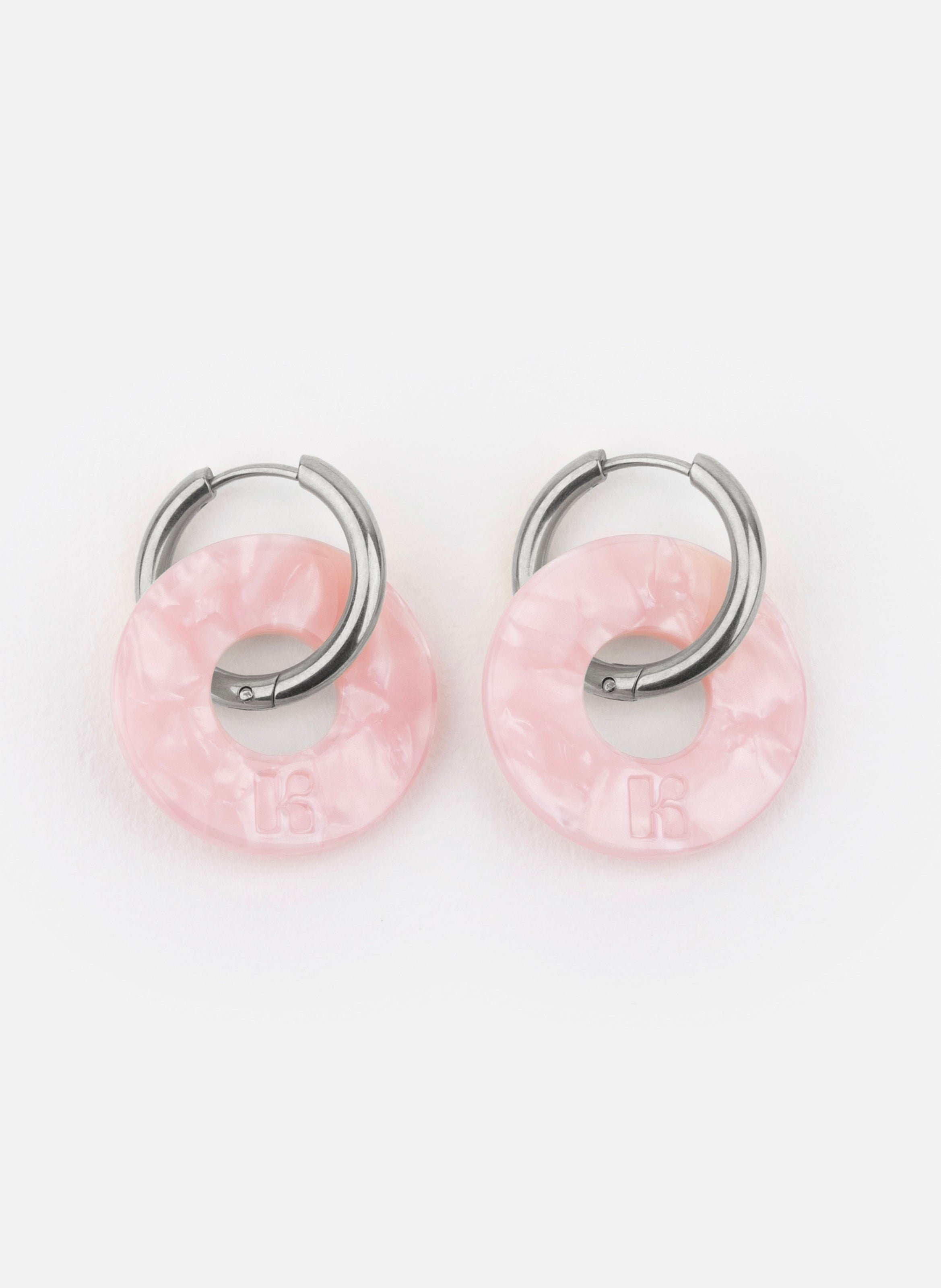 KURAGE GINZA Boucles d'oreilles donuts avec anneaux en acier inoxydable argenté Rose