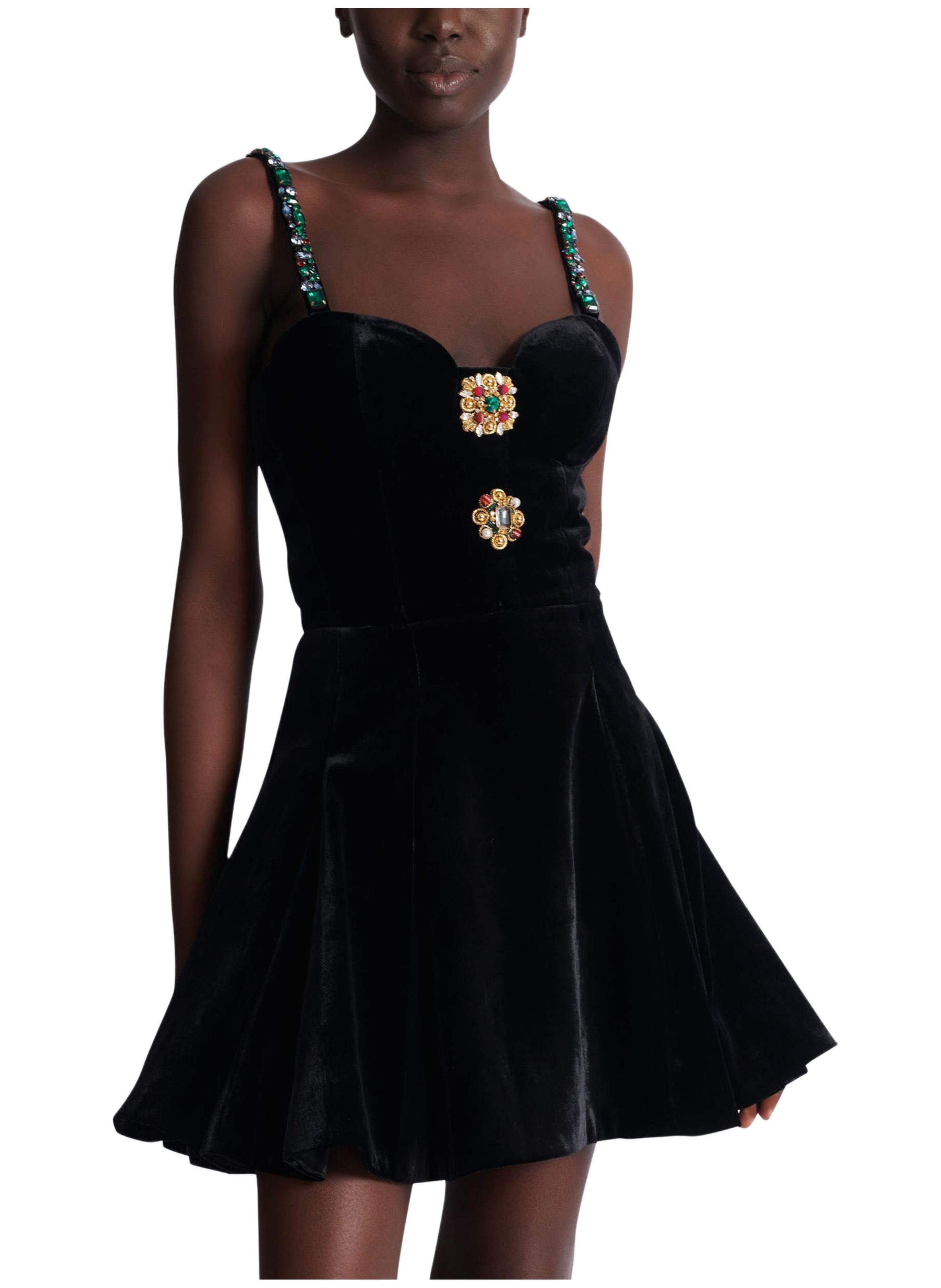 Robe à bretelles en velours avec détail bijou BALMAIN Noir