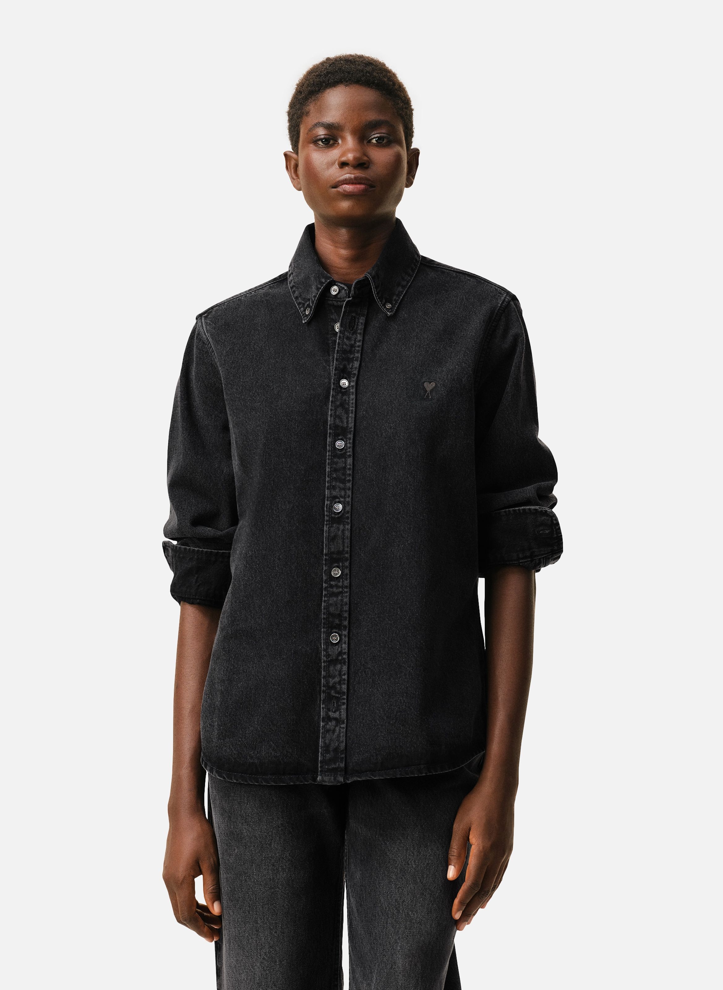 Chemise denim ami de coeur unisexe en coton AMI PARIS Noir