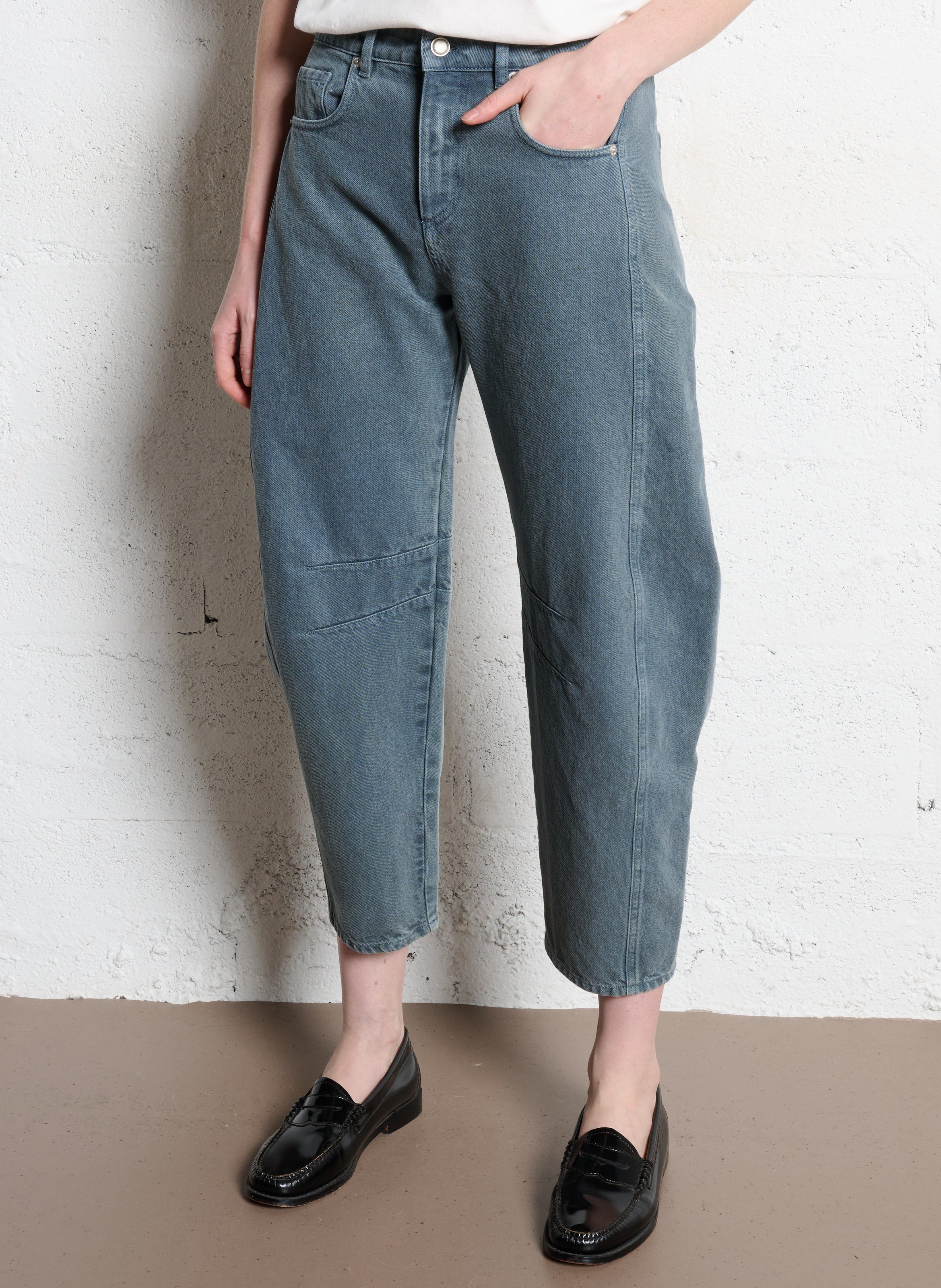 Jean barrel taille haute en coton gabrielle IKKS Bleu