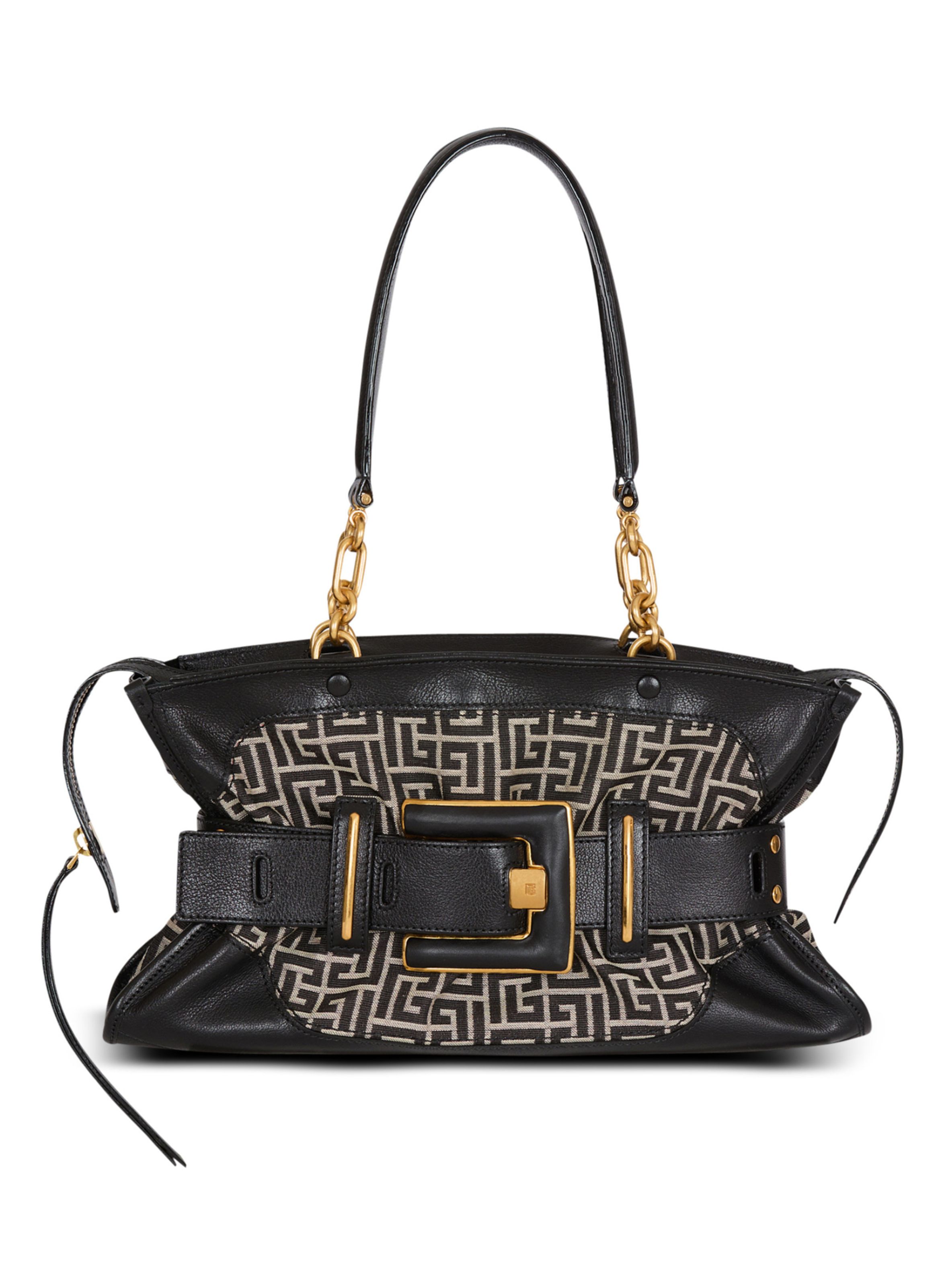 Sac anthem en cuir et jacquard monogramme BALMAIN Noir