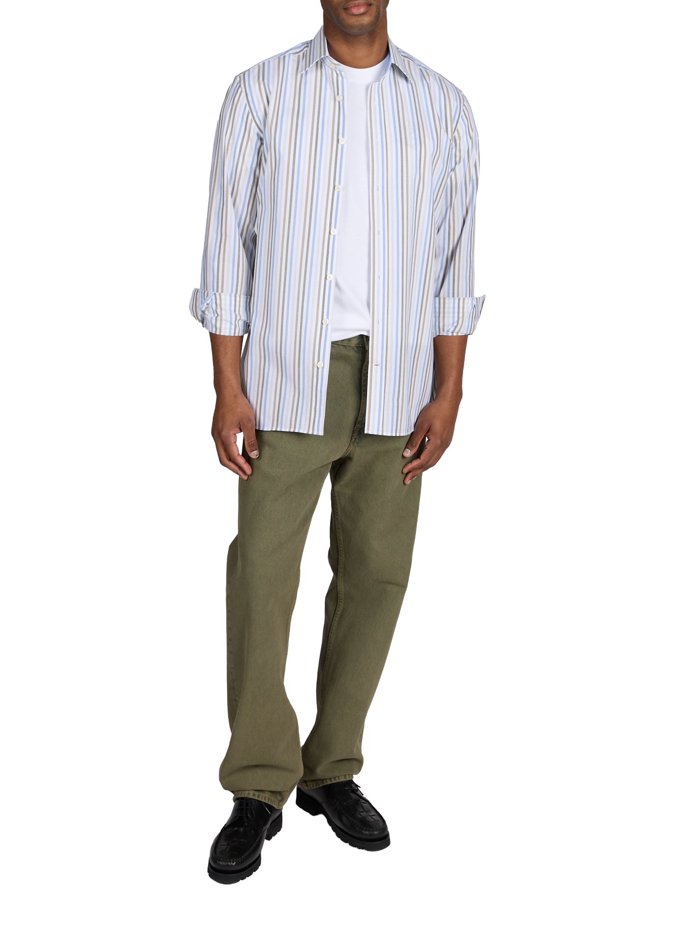 Chemise à rayures col classique en coton HACKETT Vert
