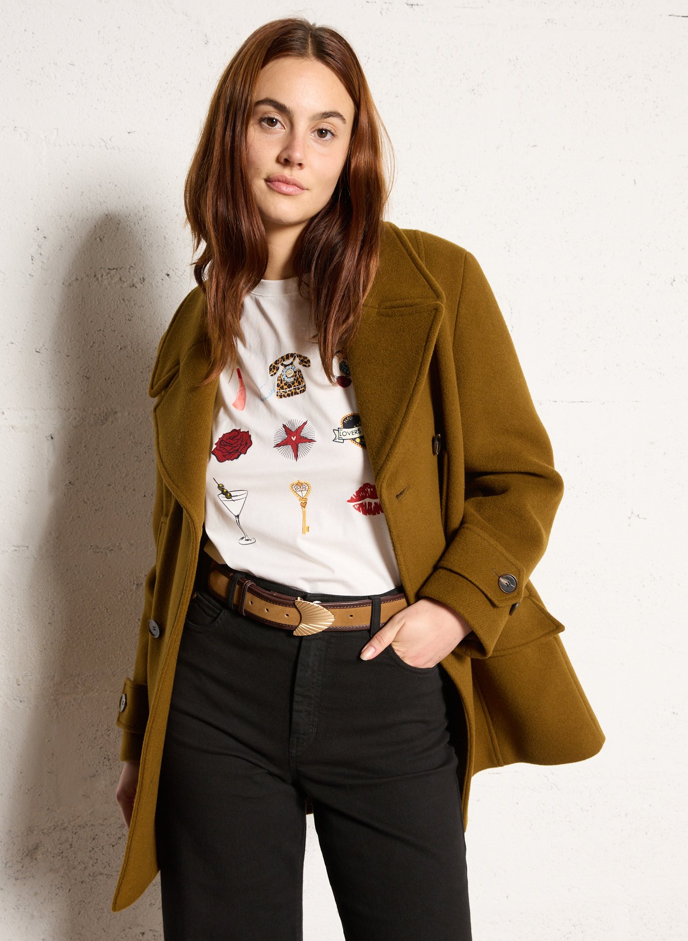 Ceinture boucle en cuir leonard MAISON 123 Beige