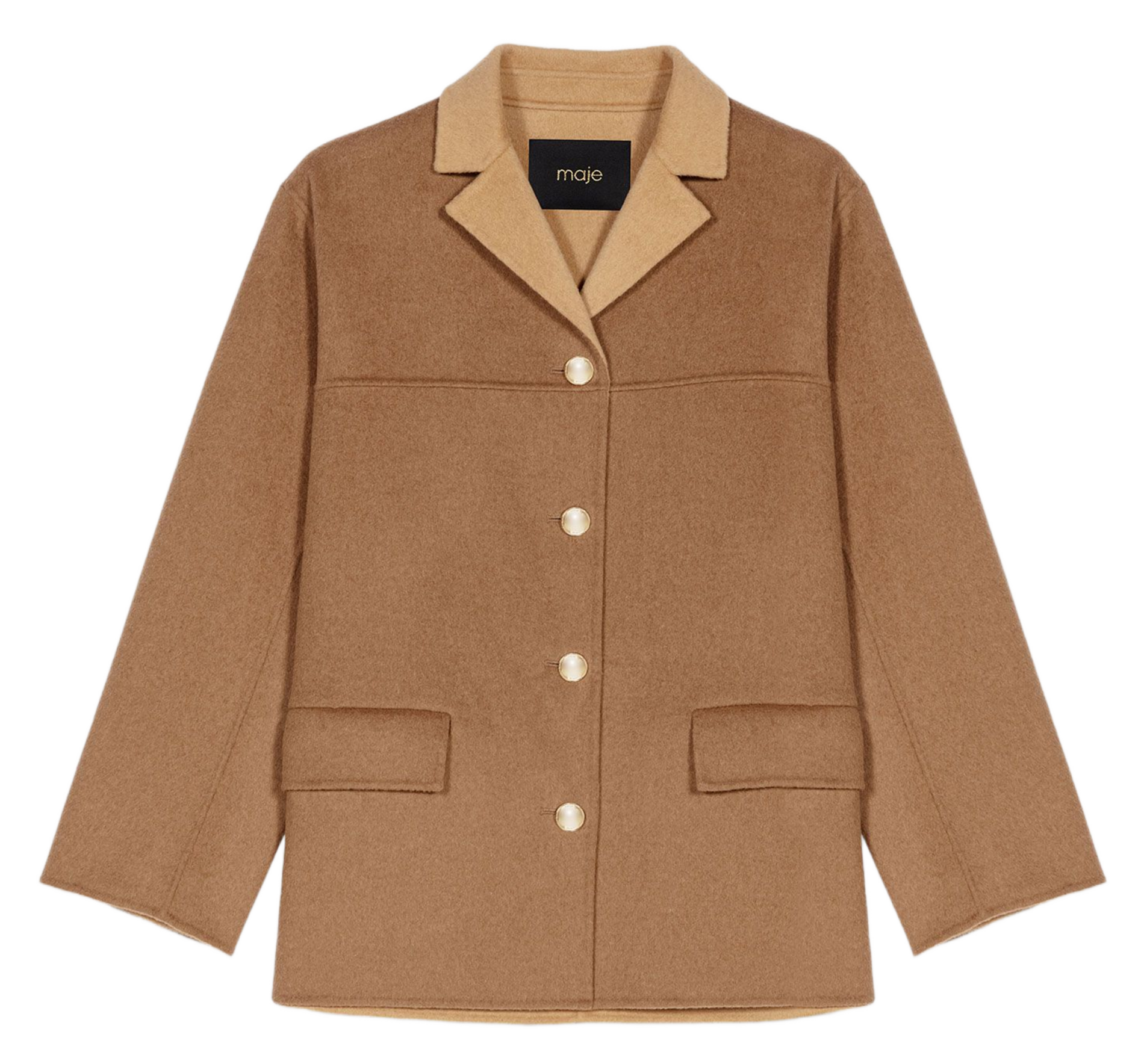 Manteau col taille en laine mélangée MAJE Beige