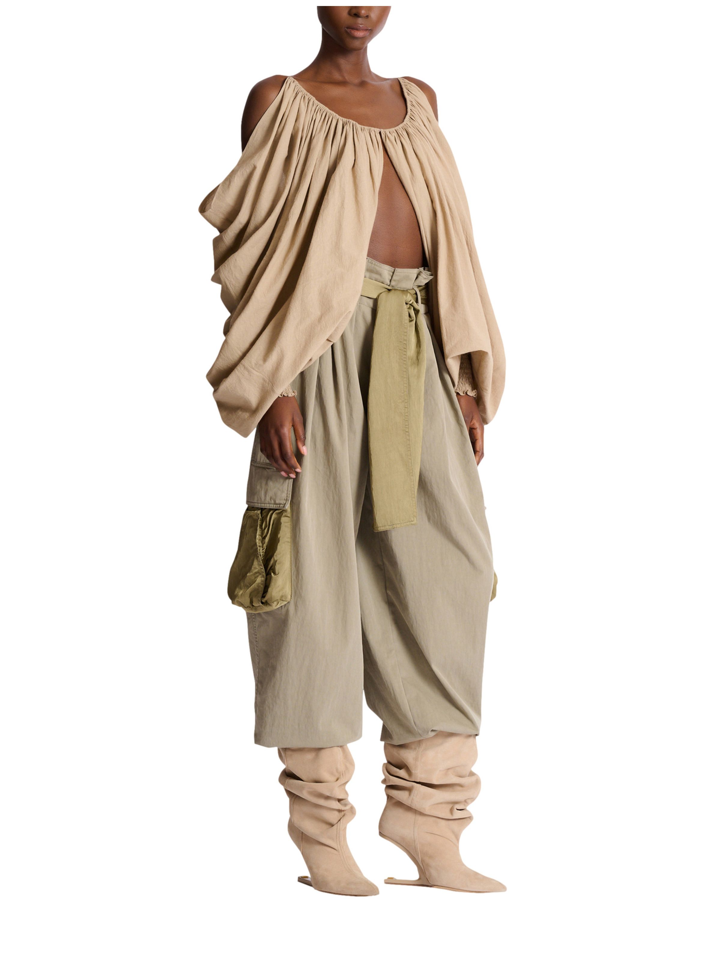 Blouse à fines bretelles en coton BALMAIN Beige