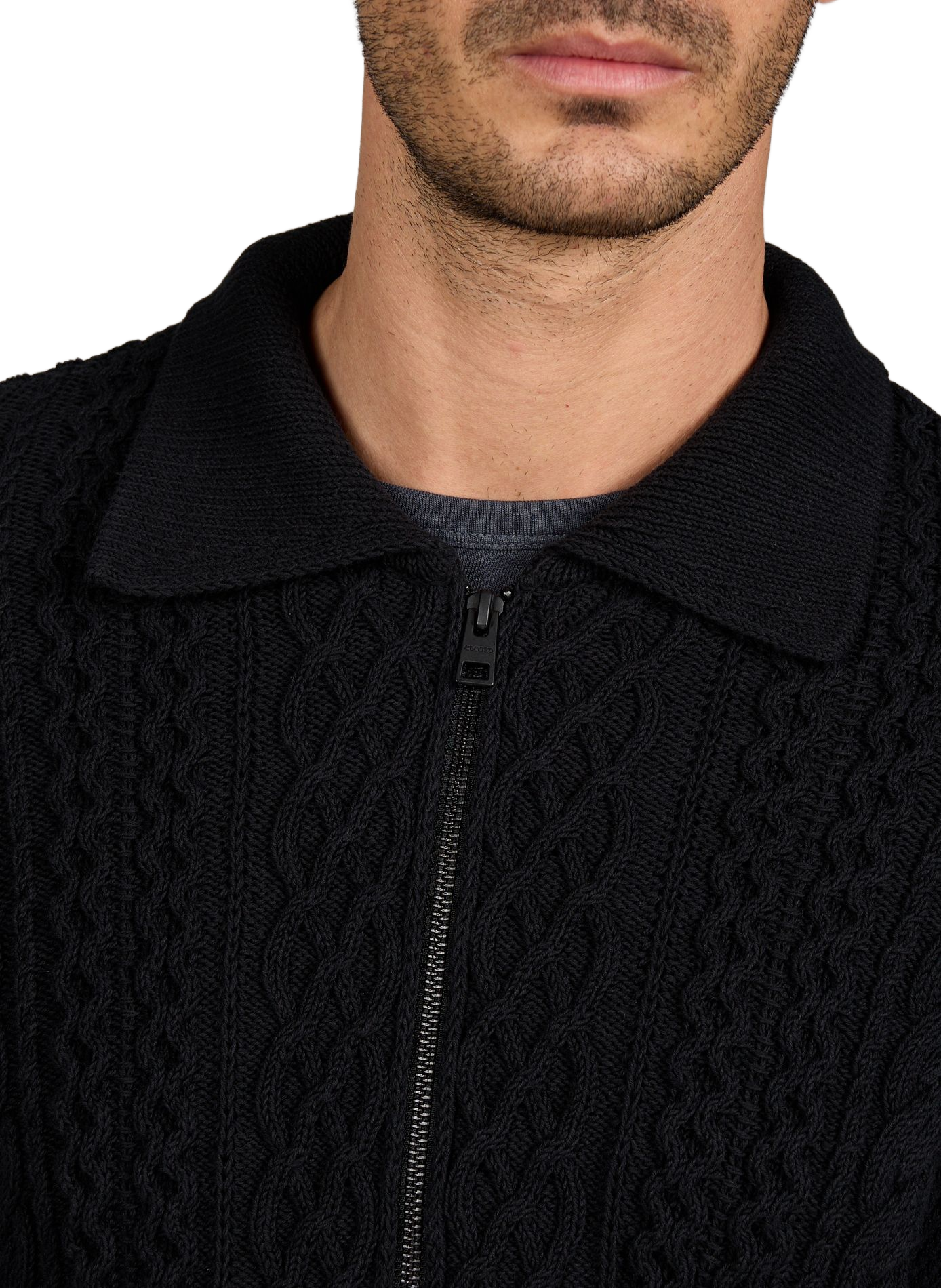 Zip-up sweater in twisted cotton knit CLOSED Black