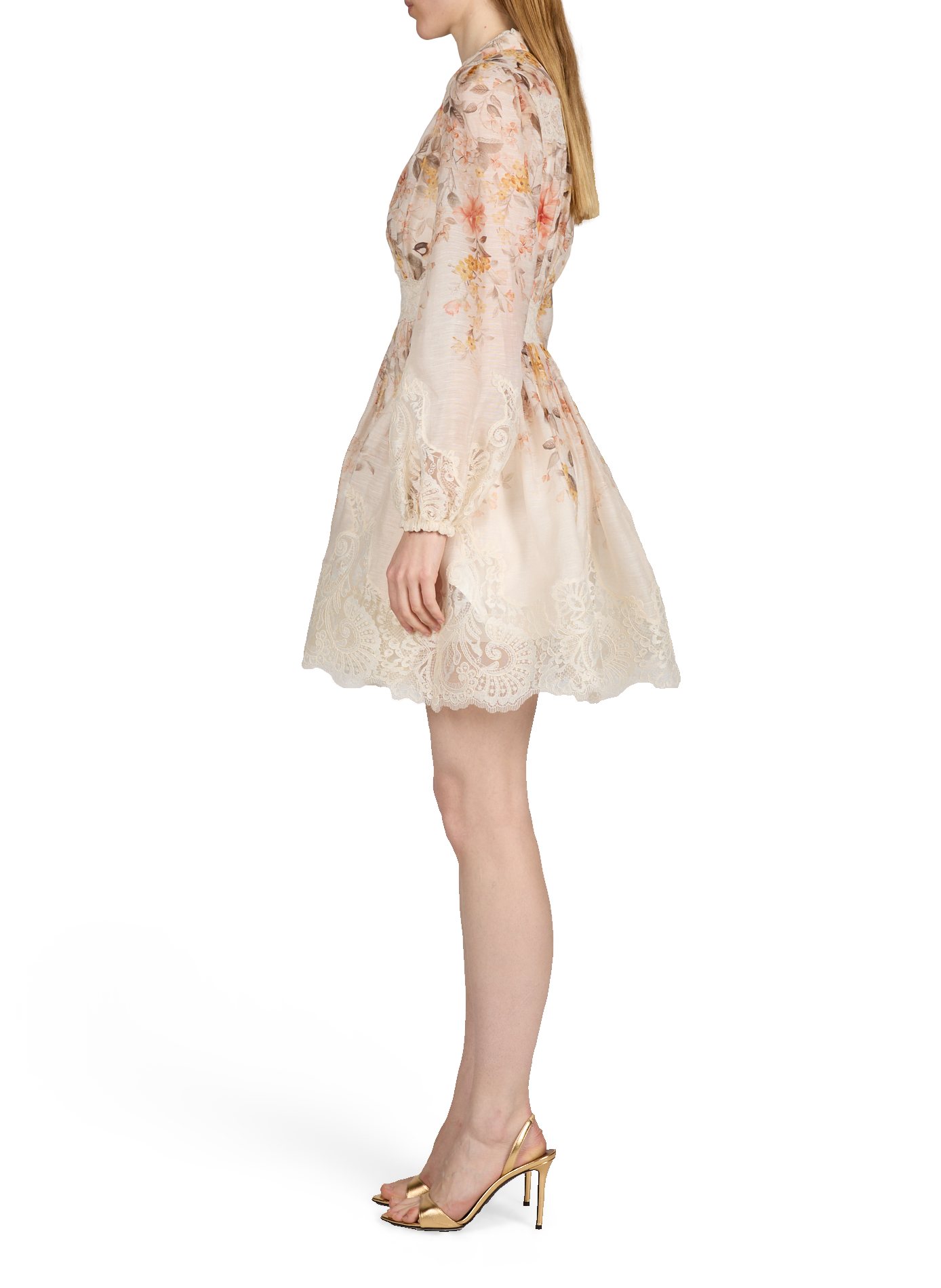 Robe Luna à fleurs et dentelle en lin et soie ZIMMERMANN Blanc