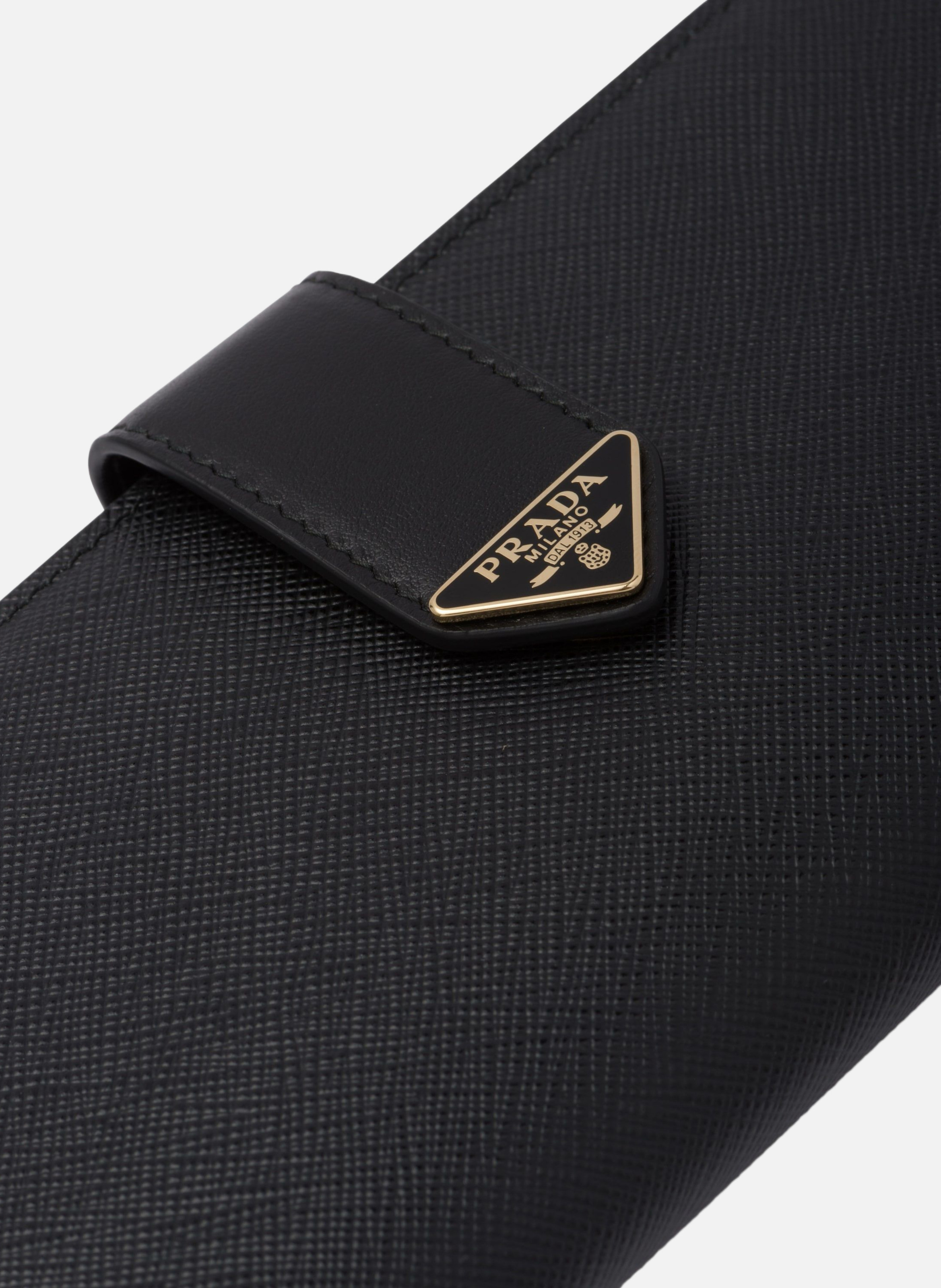 Grand portefeuille en cuir et cuir saffiano PRADA Noir