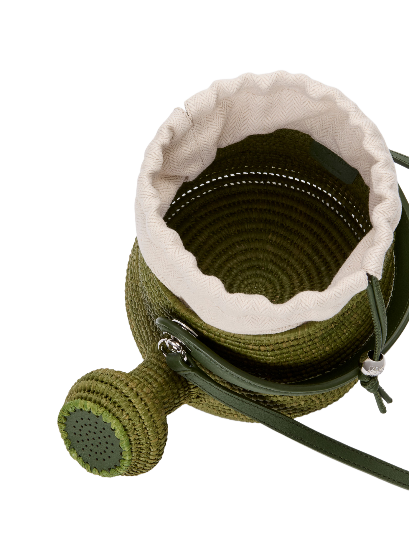 Sac Watering Can en raphia et cuir de veau LOEWE Vert