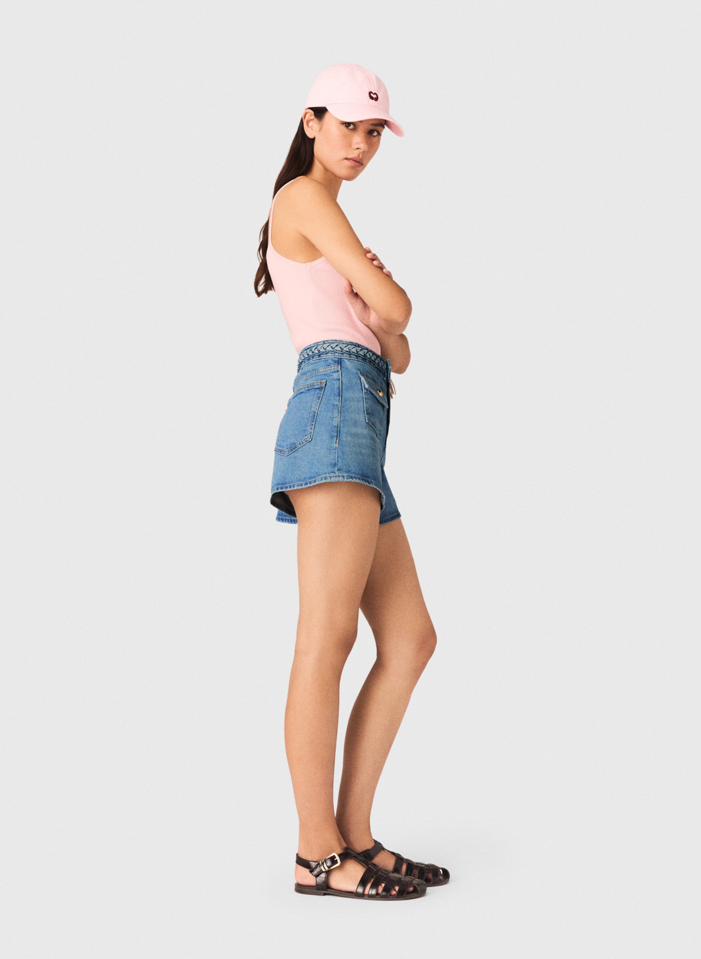 Short en jean droit en coton mélangé MAJE Bleu