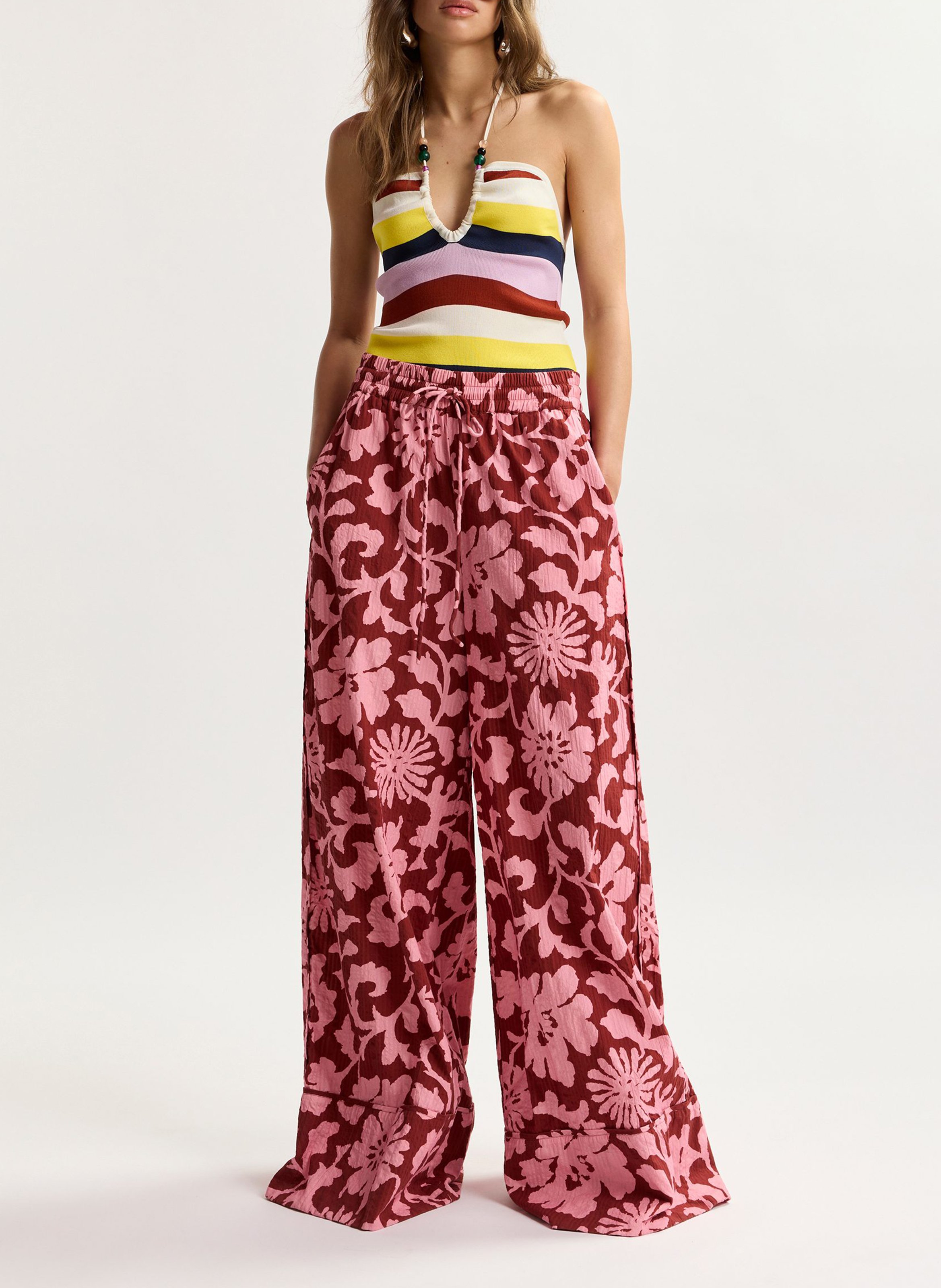 Pantalon taille haute large imprimé jomery ESSENTIEL ANTWERP Rouge