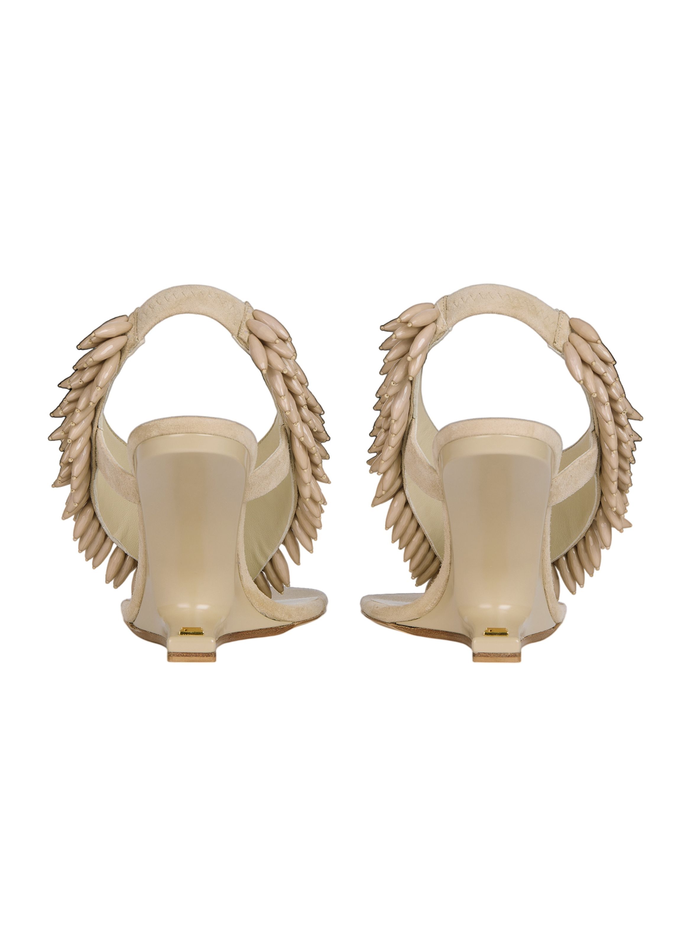 Sandales no wedge en cuir suédé et perles BALMAIN Beige