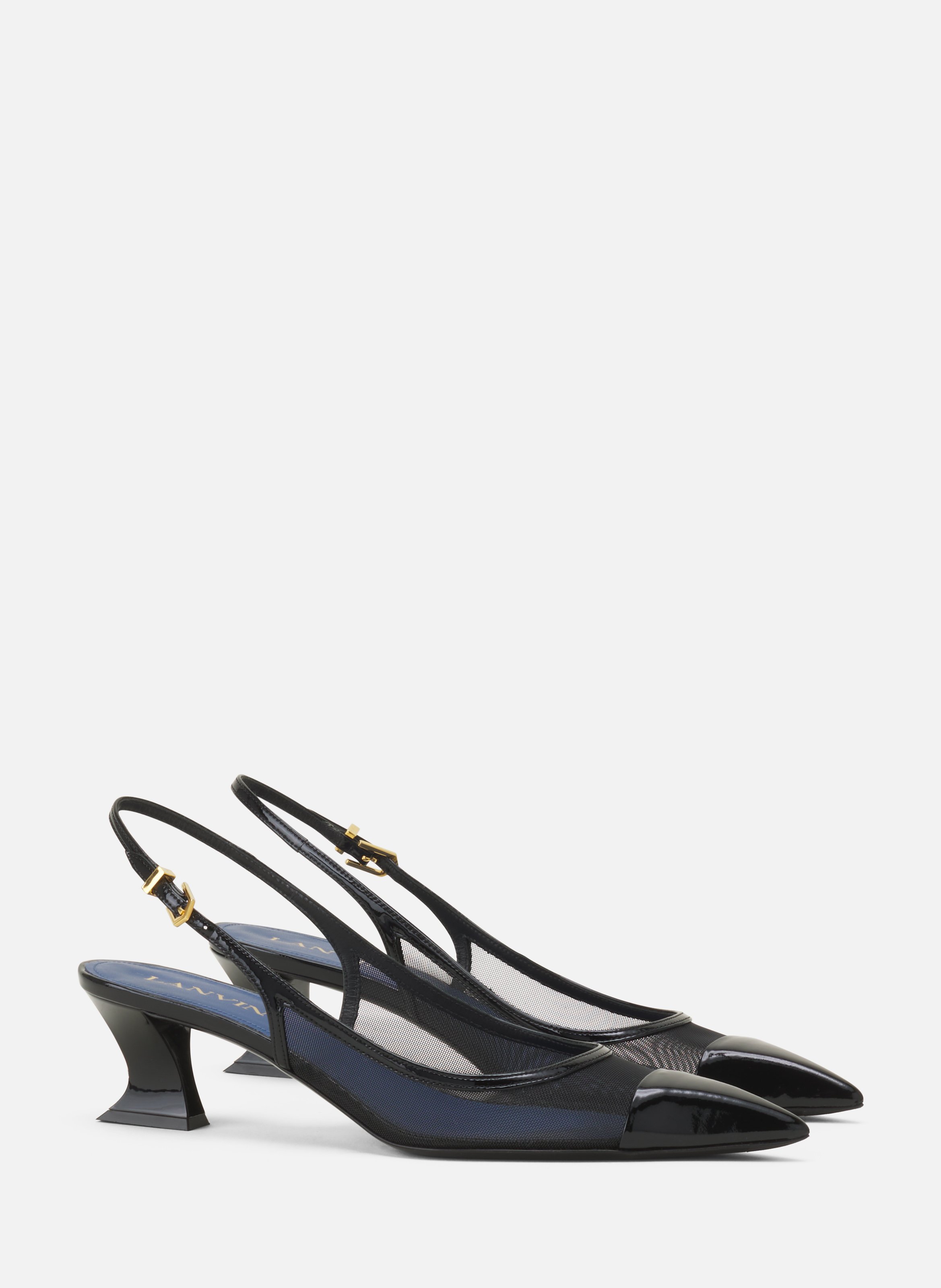 Slingback nocturne en mesh et cuir patent LANVIN Noir
