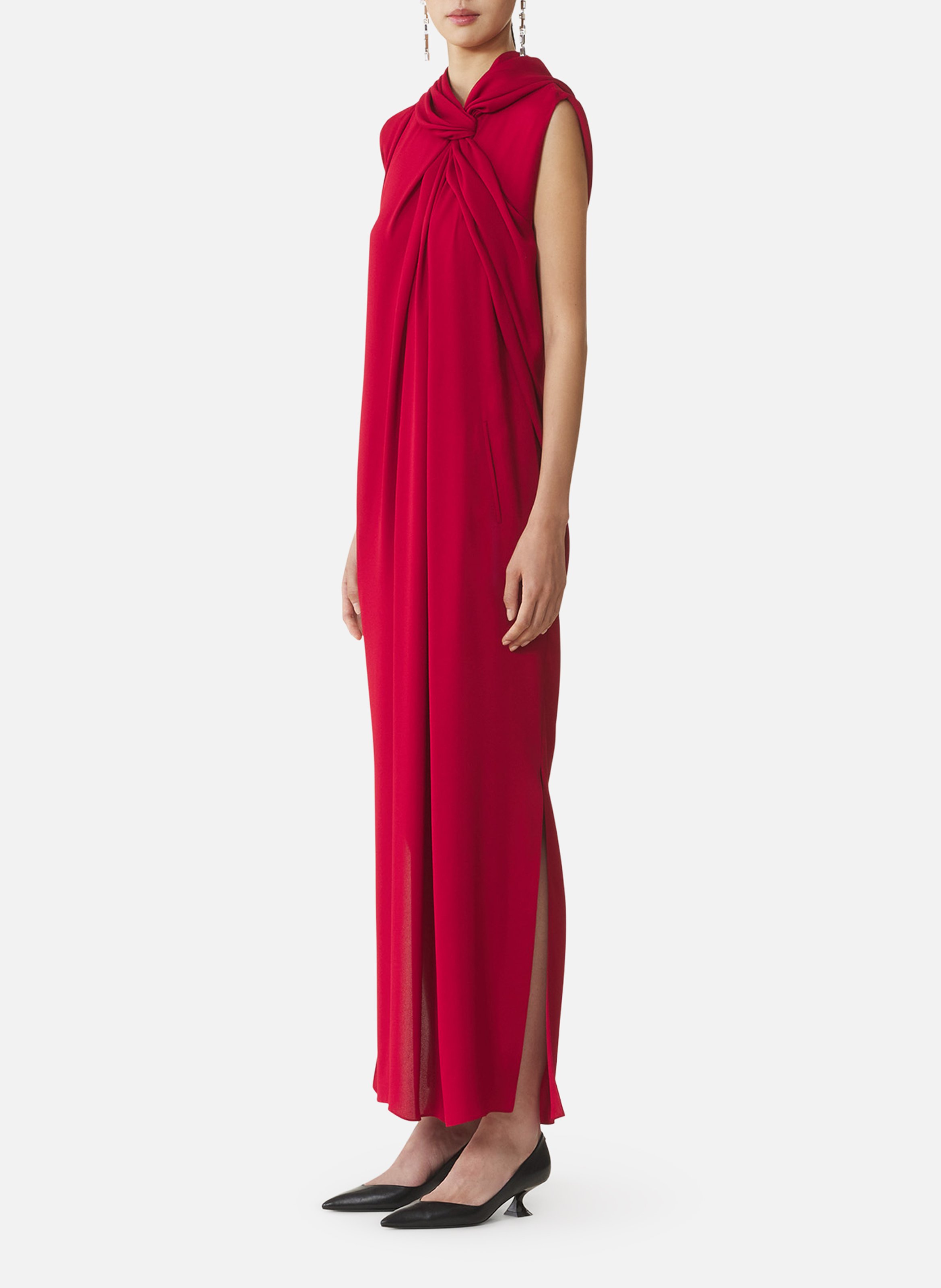 Robe longue nouée en satin LANVIN Rouge