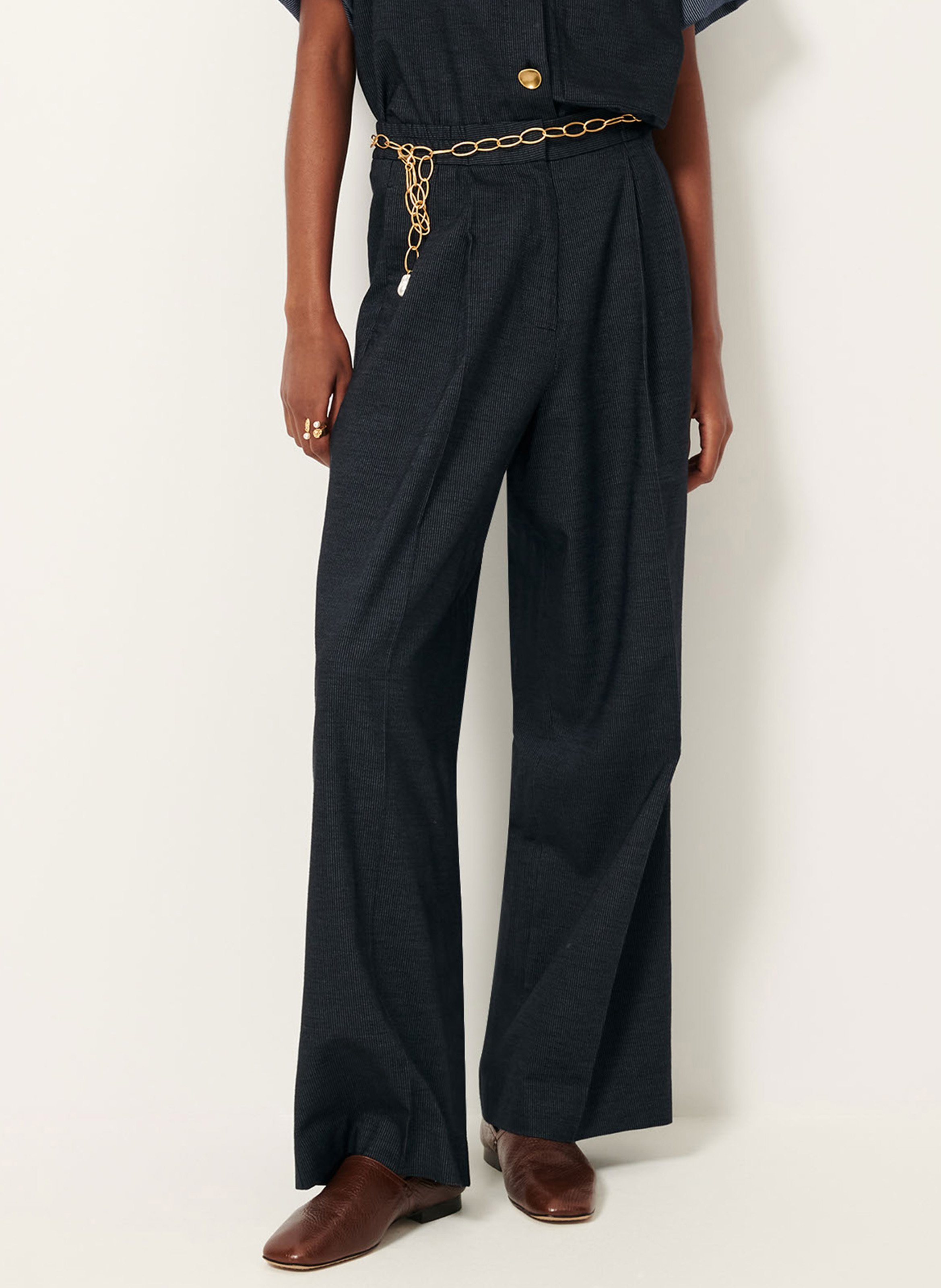 Pantalon droit taille haute en tissu oxford hojika SESSUN Bleu