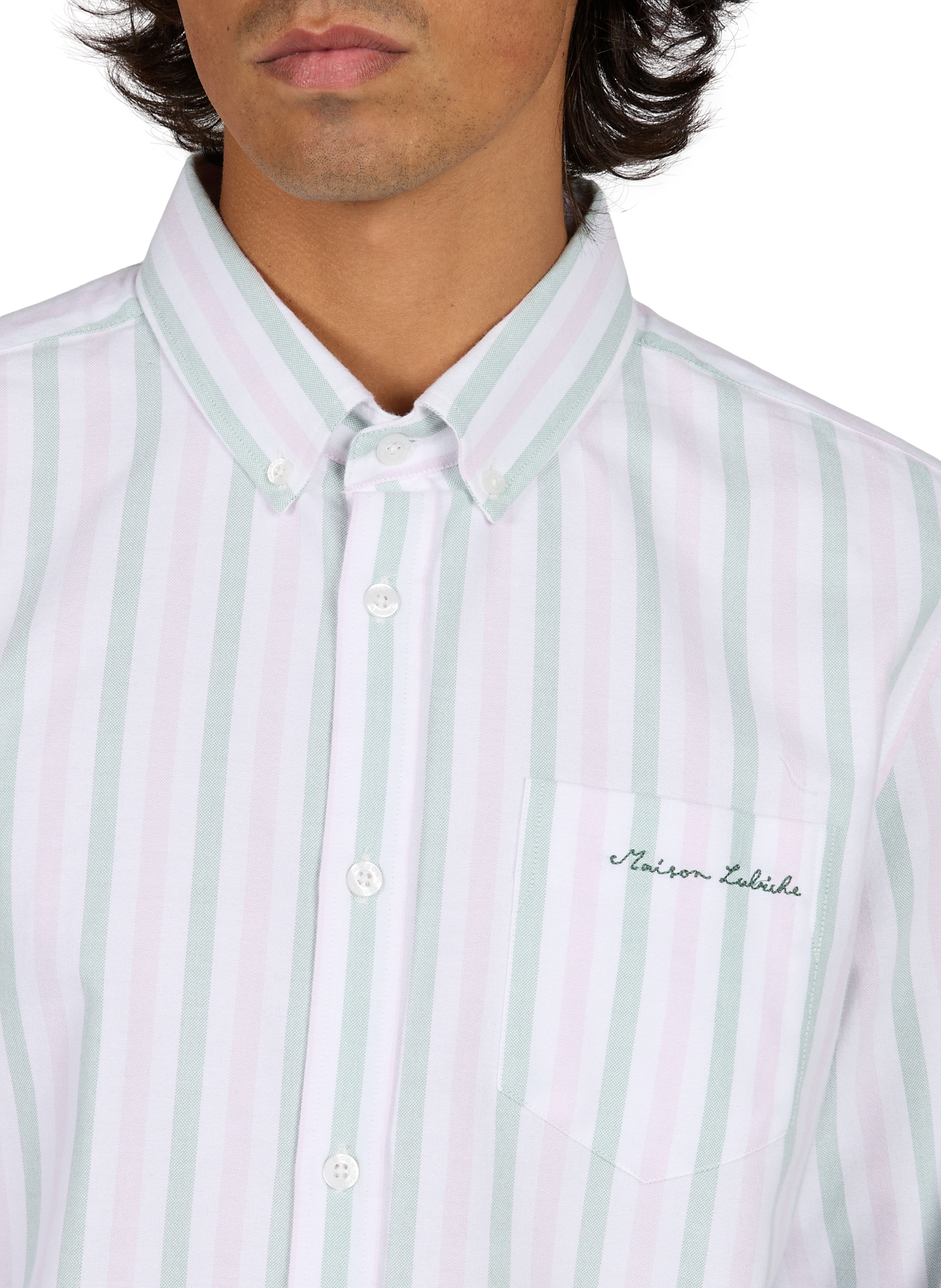 Straight shirt with buttoned collar, striped in cotton MAISON LABICHE Green