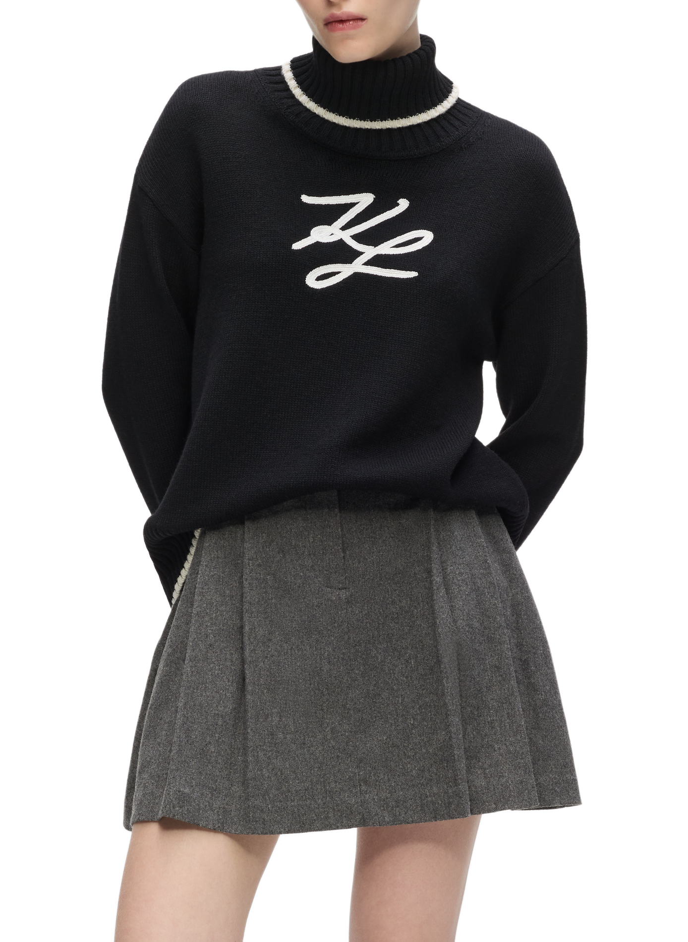 Pull ample col roulé en laine mélangée KARL LAGERFELD Noir