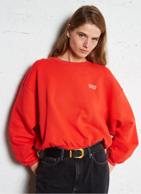 Sweat court col rond en coton mélangé izubird Rouge by AMERICAN VINTAGE AMERICAN VINTAGE Sweat court col rond en coton mélangé izubird Rouge