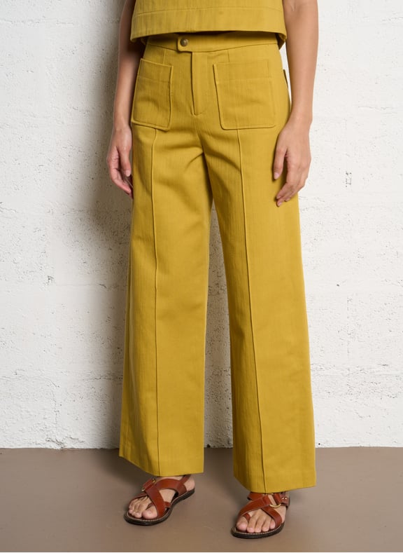 Pantalon large taille haute en twill de coton harry Jaune by SOEUR SOEUR Pantalon large taille haute en twill de coton harry Jaune