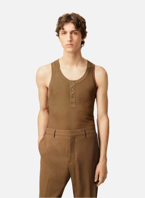Debardeur avec patte boutonnee en jersey Marron by AMI PARIS AMI PARIS Debardeur avec patte boutonnee en jersey Marron