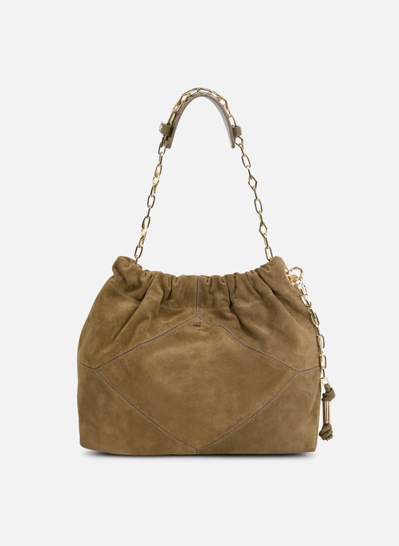 Sac bandoulière tote en cuir velours june tote Kaki by BA&SH BA&SH Sac bandoulière tote en cuir velours june tote Kaki