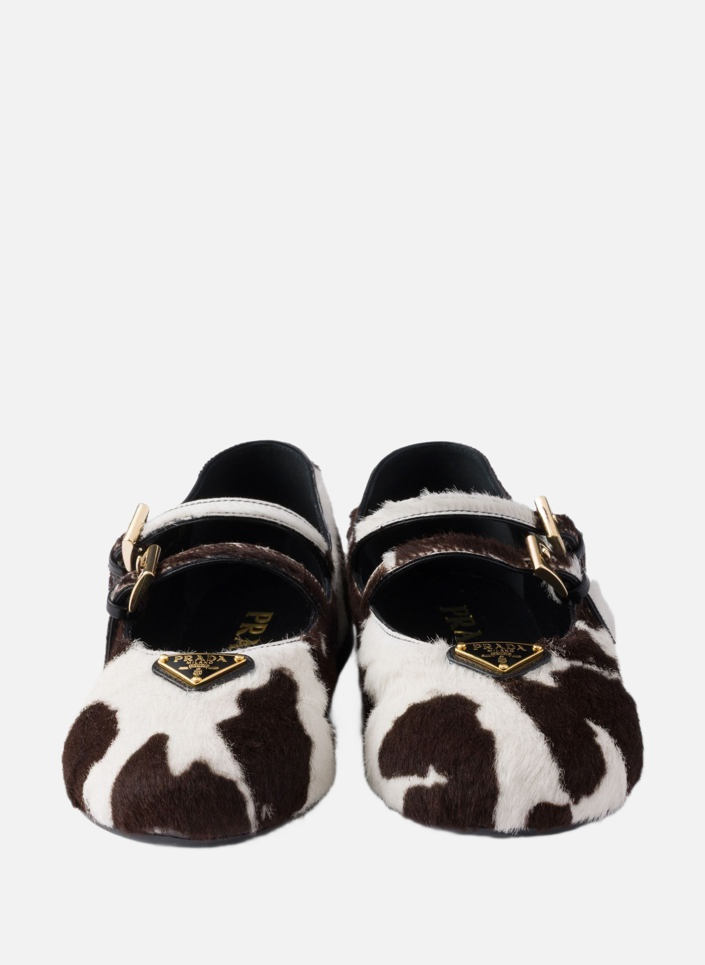 Ballerines en cuir imprimé PRADA Blanc