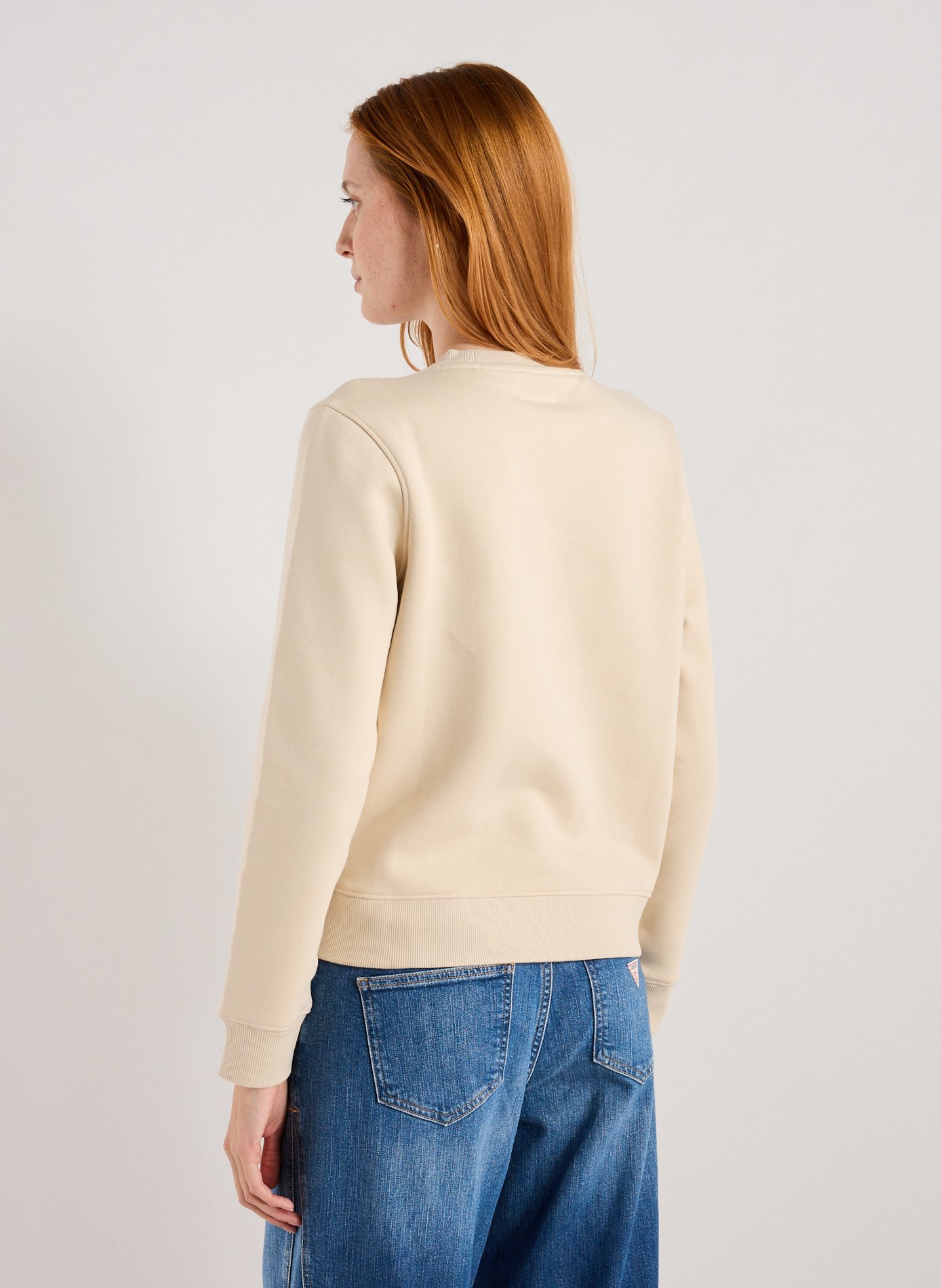 Sweatshirt col rond en coton mélangé GUESS Beige