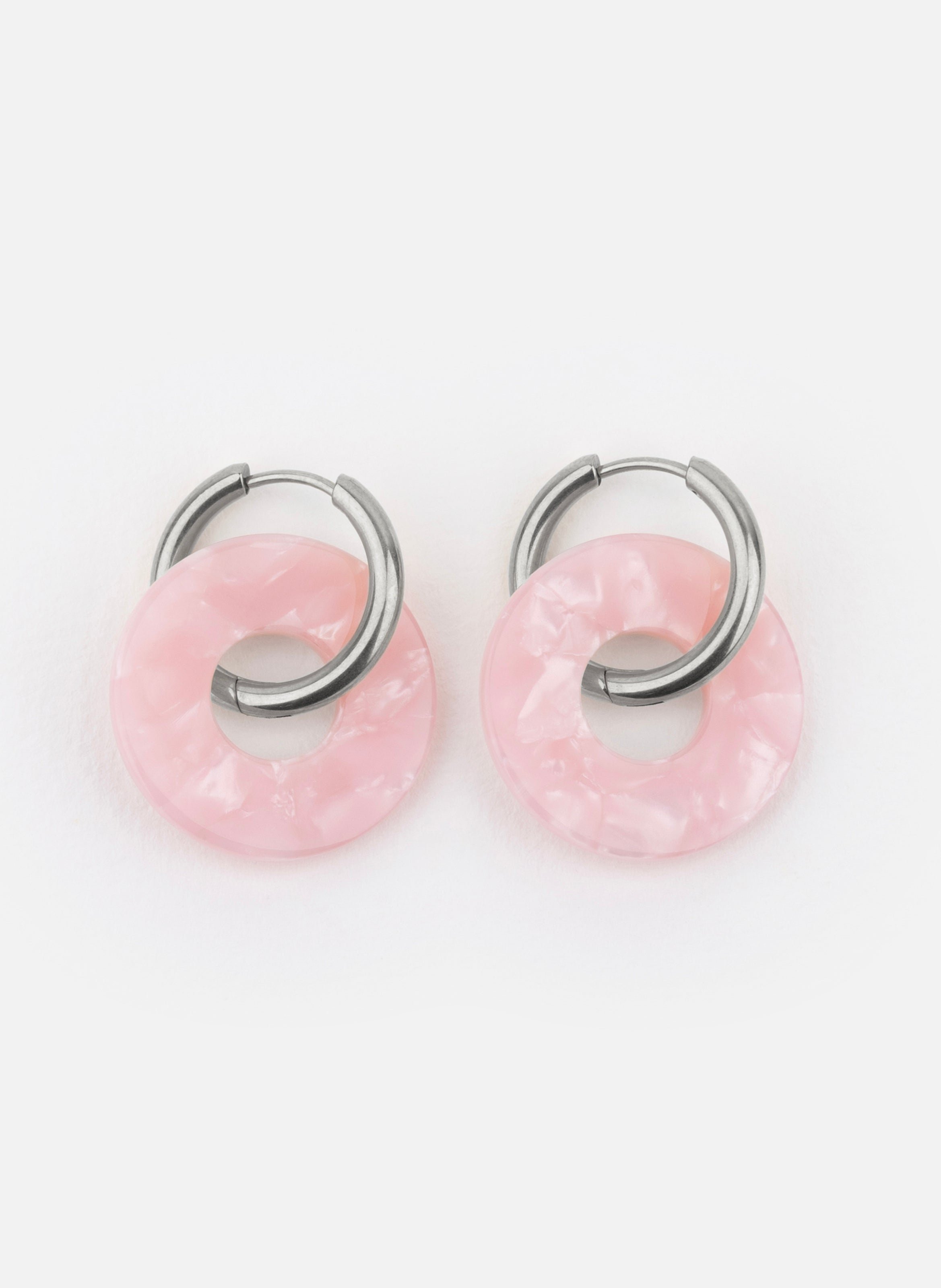 Boucles d'oreilles donuts avec anneaux en acier inoxydable argenté KURAGE GINZA Rose