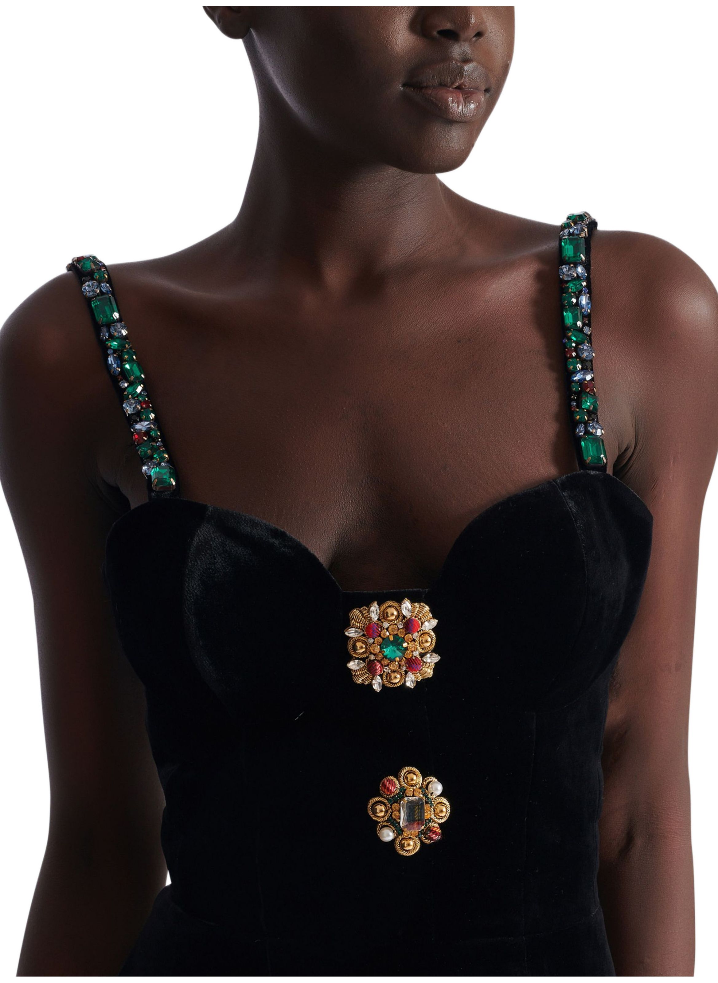 Robe à bretelles en velours avec détail bijou BALMAIN Noir