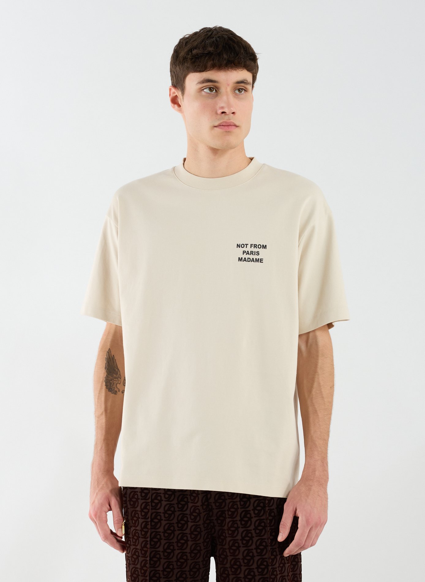 DROLE DE MONSIEUR Oversized cotton screen-printed T-shirt Beige